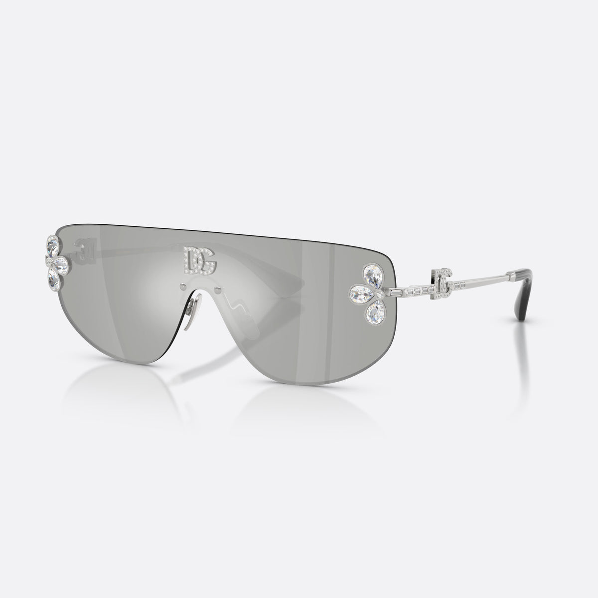 Dolce & Gabbana DG2333B 05/8V sunglasses, silver rectangle frame for women, integrated bridge over lens, brand logo on lens