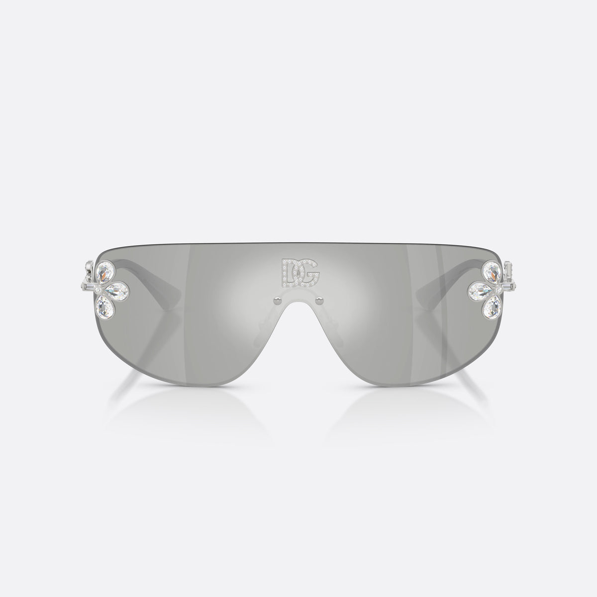 Dolce & Gabbana DG2333B 05/8V sunglasses, silver rectangle frame for women, integrated bridge over lens, brand logo on lens, front view