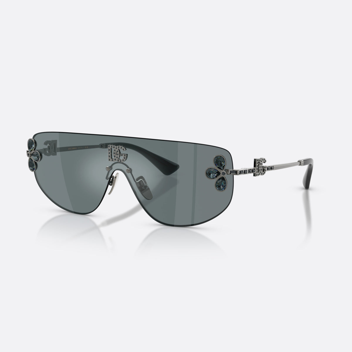 Dolce & Gabbana DG2333B 12866G sunglasses, grey rectangle frame for women, integrated bridge over lens, gunmetal metal frame
