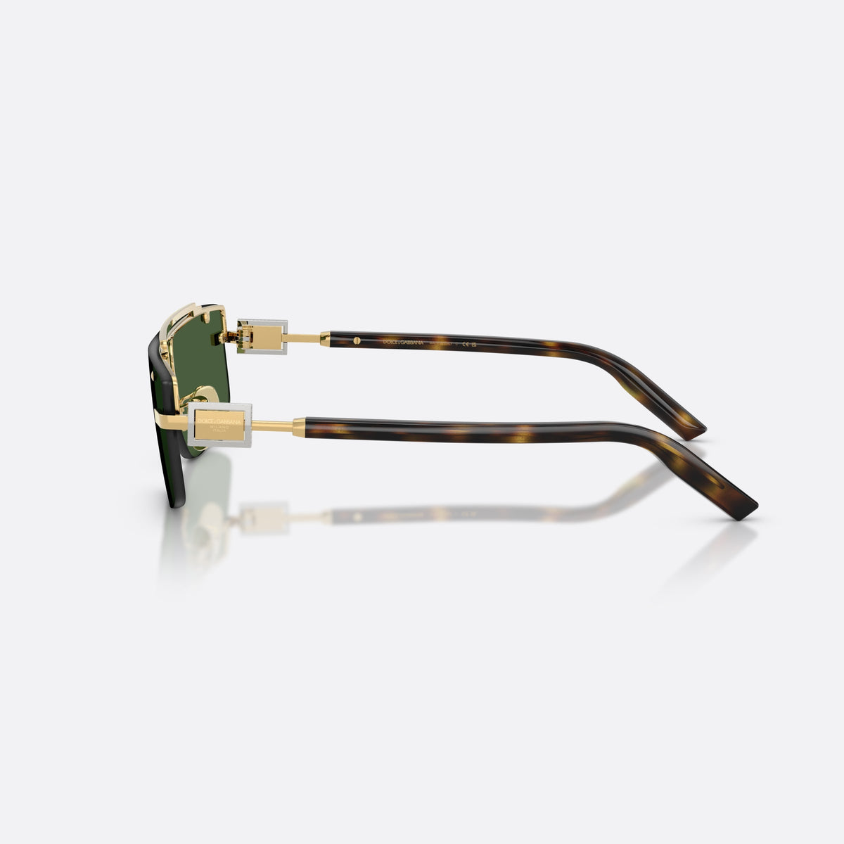 Dolce & Gabbana DG2335 02/71 sunglasses, gold rectangle frame for men, double metal bridge bar, tapered temples with plaque, side view