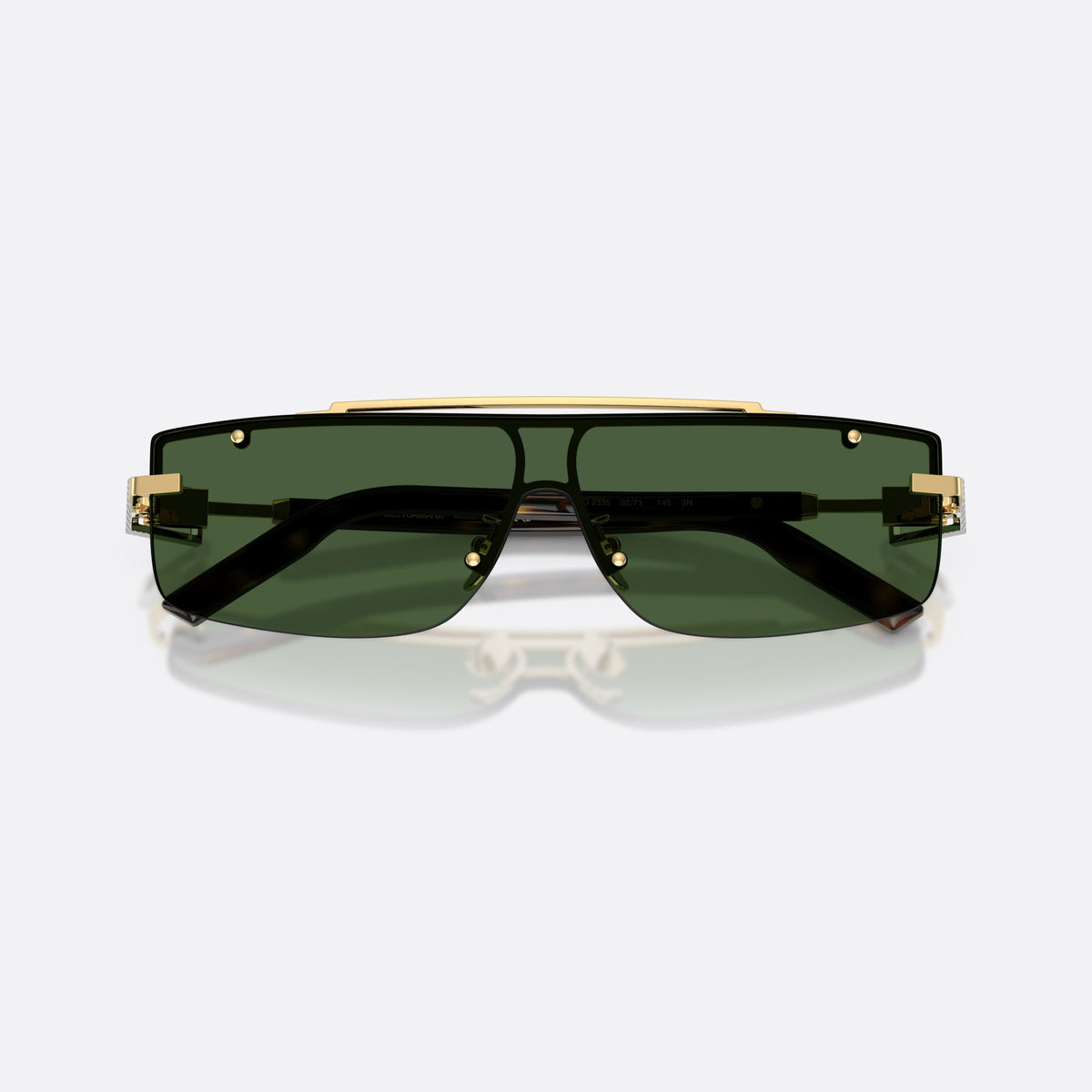 Dolce & Gabbana DG2335 02/71 sunglasses, gold rectangle frame for men, double metal bridge bar, tapered temples with plaque, folded