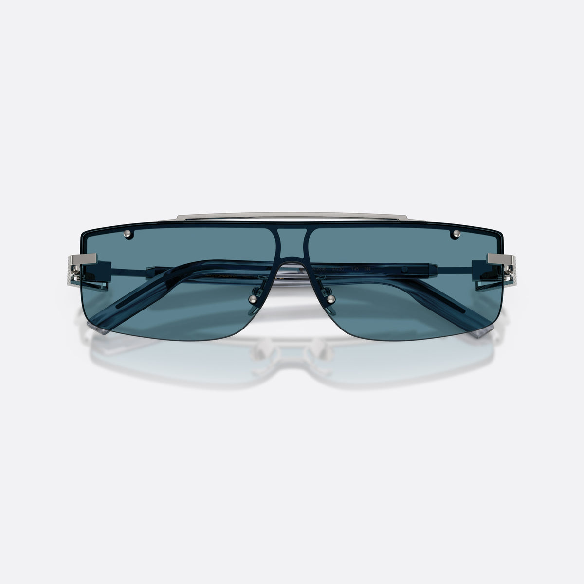 Dolce & Gabbana DG2335 04/80 sunglasses, grey rectangle frame for men, double top bar bridge, visible rivets on lens, folded