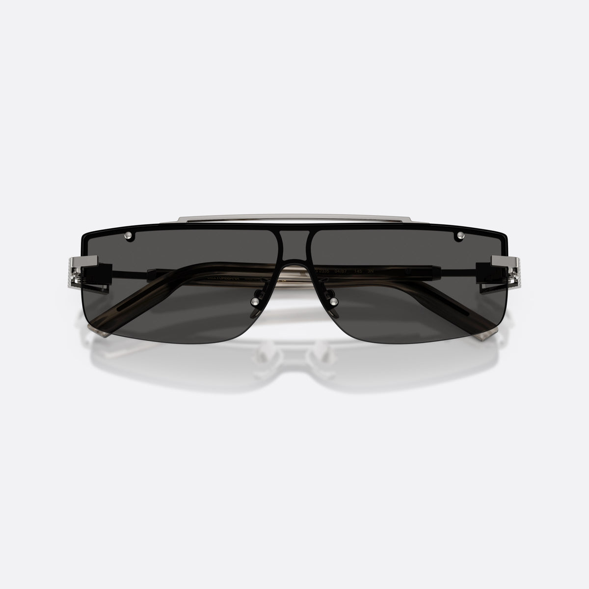 Dolce & Gabbana DG2335 04/87 sunglasses, grey rectangle frame for men, double bridge with top bar, integrated nose pads, folded