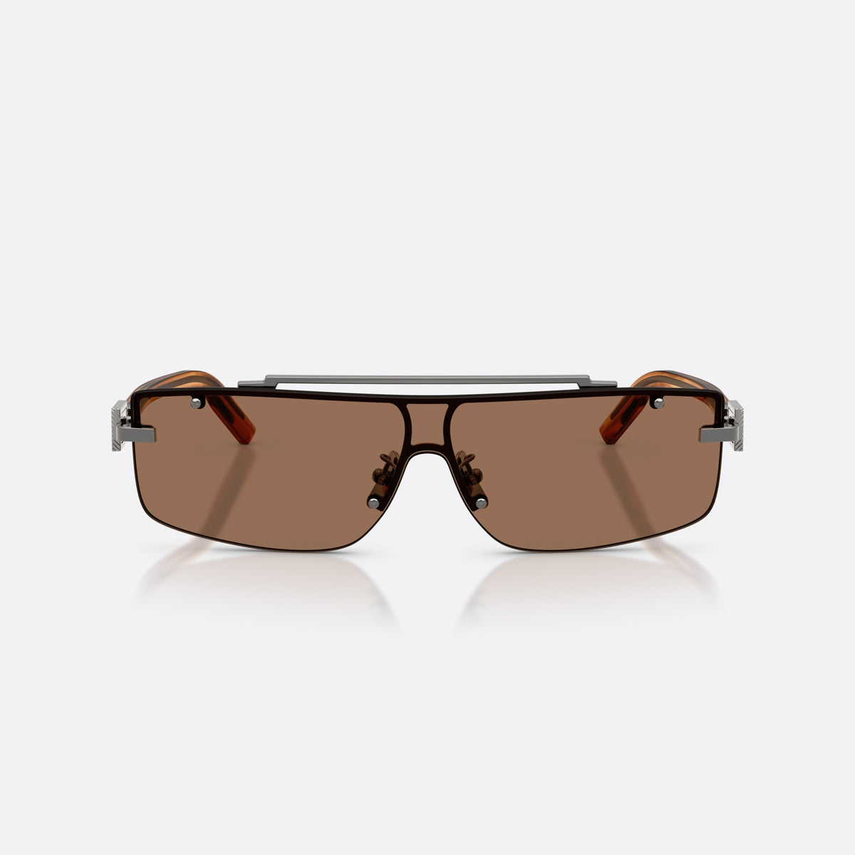 Ochelari de soare Dolce & Gabbana DG2335 133573, rectangulari maro, pentru bărbați, punte dublă din metal, literele brandului pe brațe, vedere din față