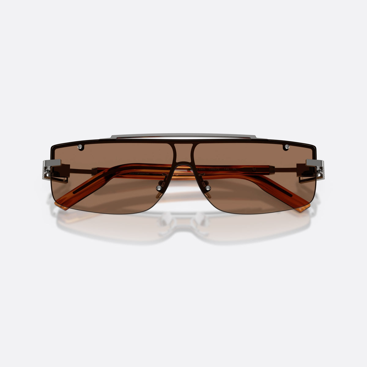 Ochelari de soare Dolce & Gabbana DG2335 133573, rectangulari maro, pentru bărbați, punte dublă din metal, literele brandului pe brațe, cu brațele pliate