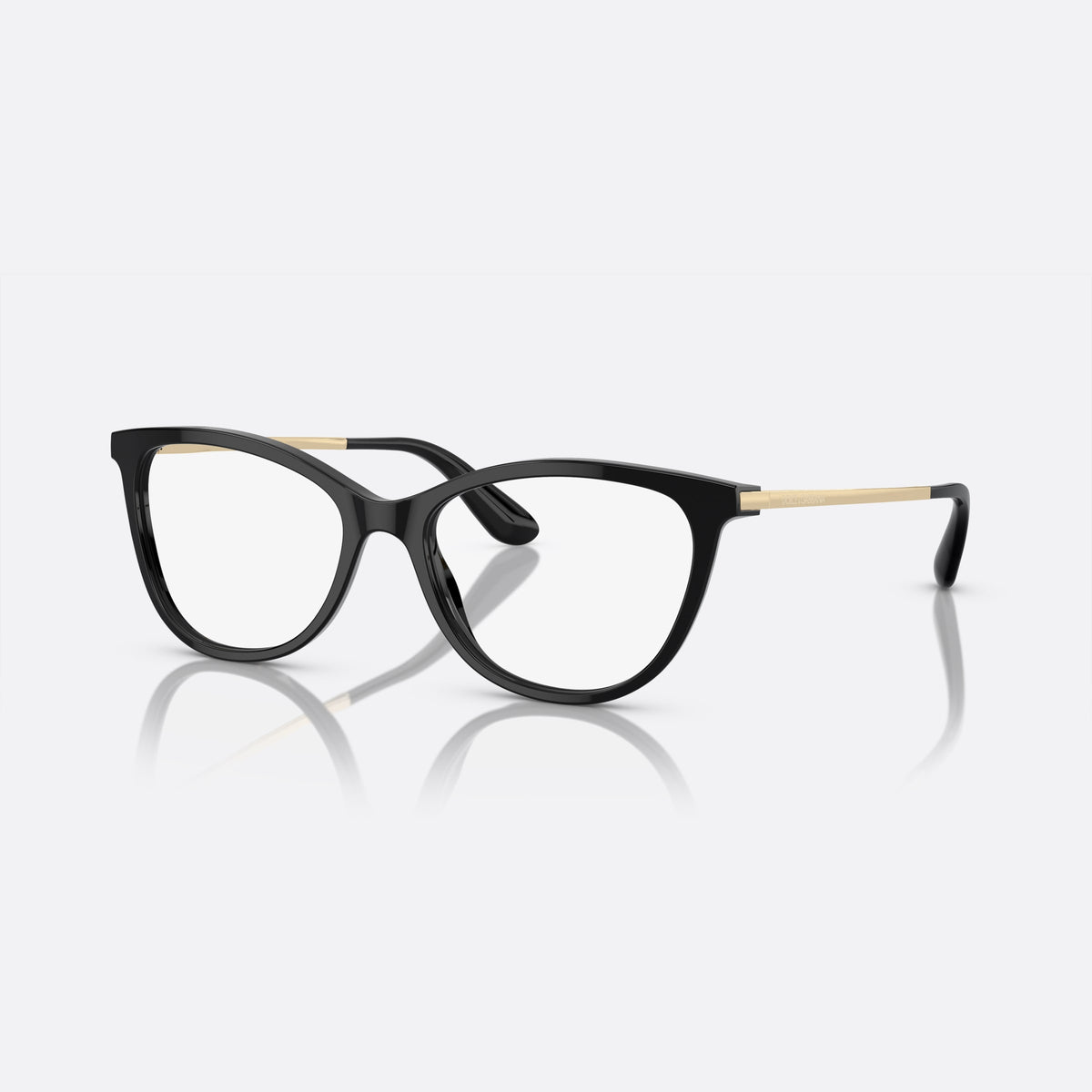 Dolce & Gabbana DG3258 501 eyeglasses, black butterfly frame for women, plain bridge, integrated design, brand lettering on temples