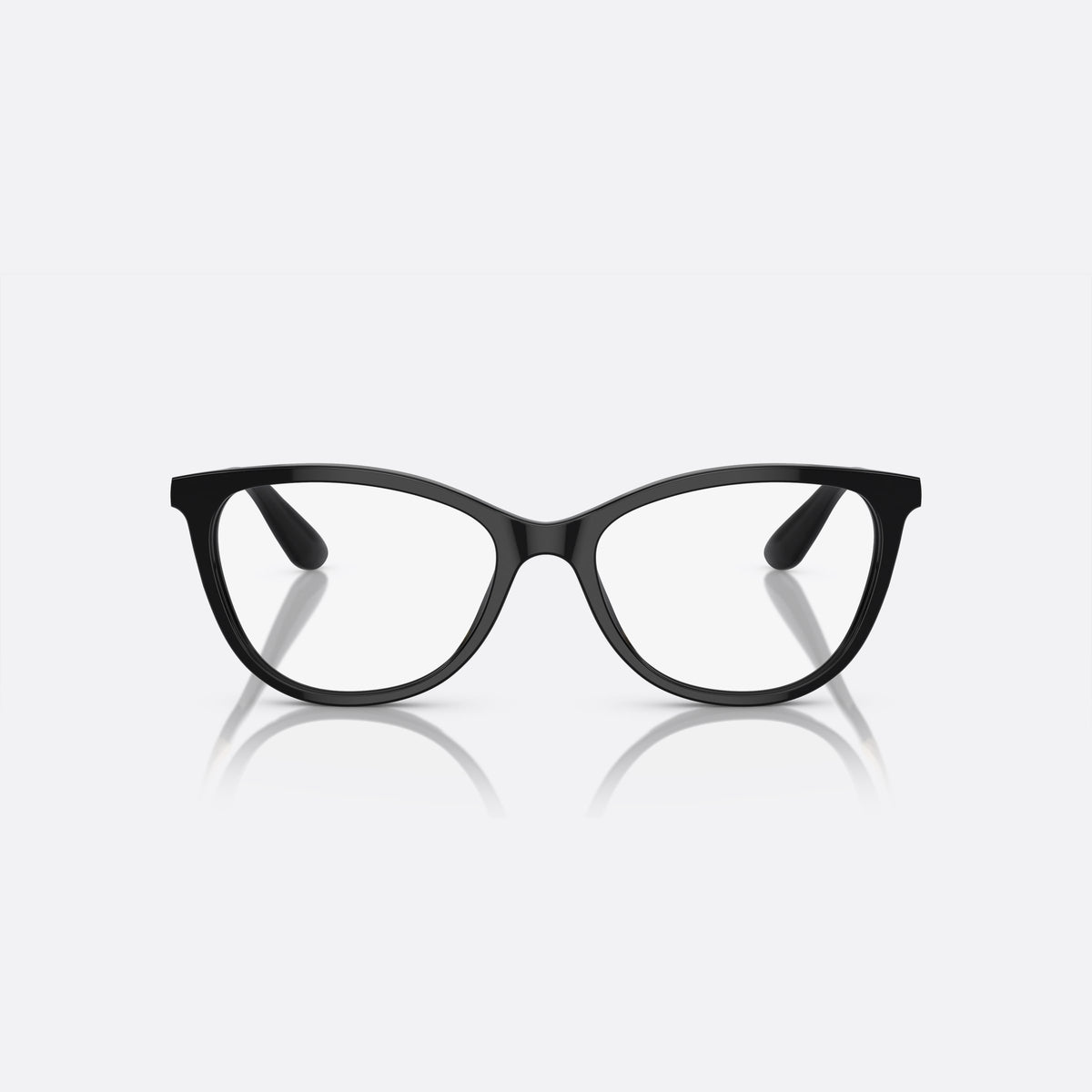 Dolce & Gabbana DG3258 501 eyeglasses, black butterfly frame for women, plain bridge, integrated design, brand lettering on temples, front view
