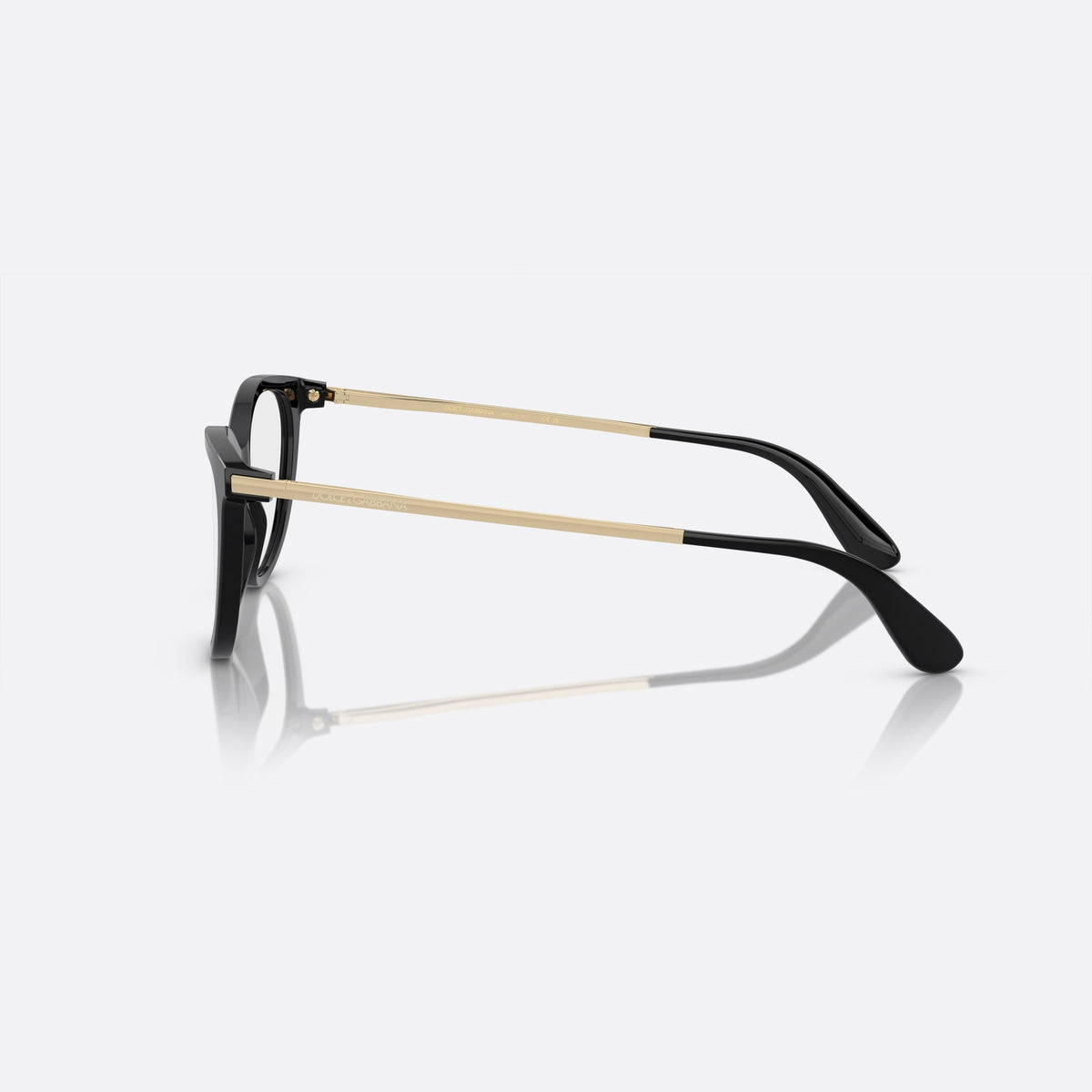 Dolce & Gabbana DG3258 501 eyeglasses, black butterfly frame for women, plain bridge, integrated design, brand lettering on temples, side view