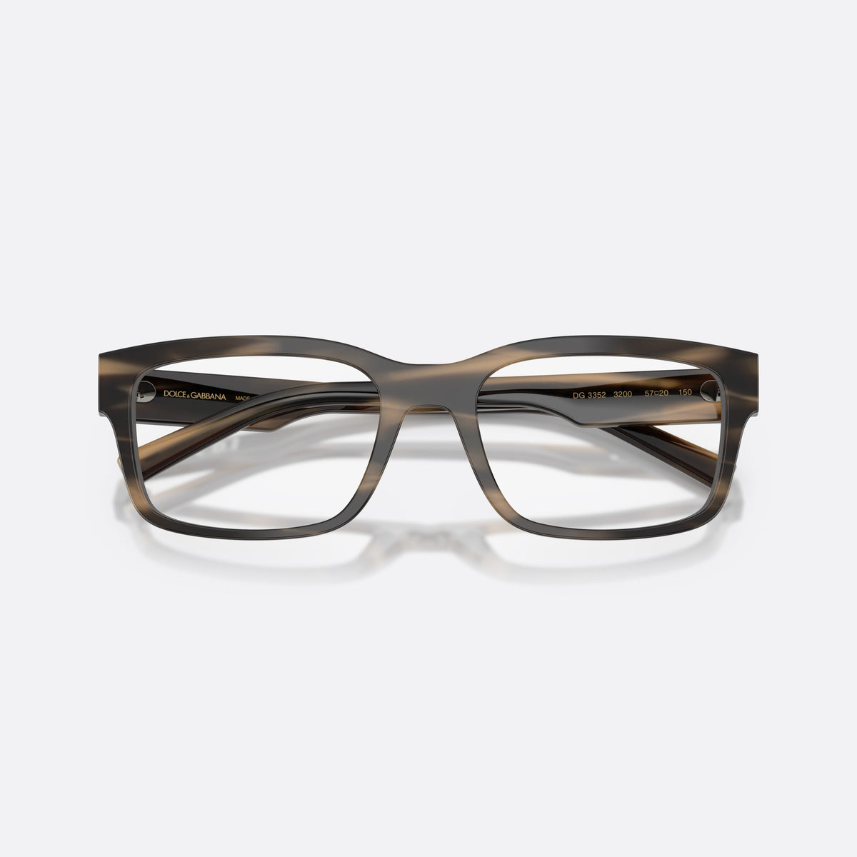 Rame ochelari de vedere Dolce & Gabbana DG3352 3200, rectangulari maro, pentru bărbați, punte simplă tip șa, logo al brandului pe braț, cu brațele pliate