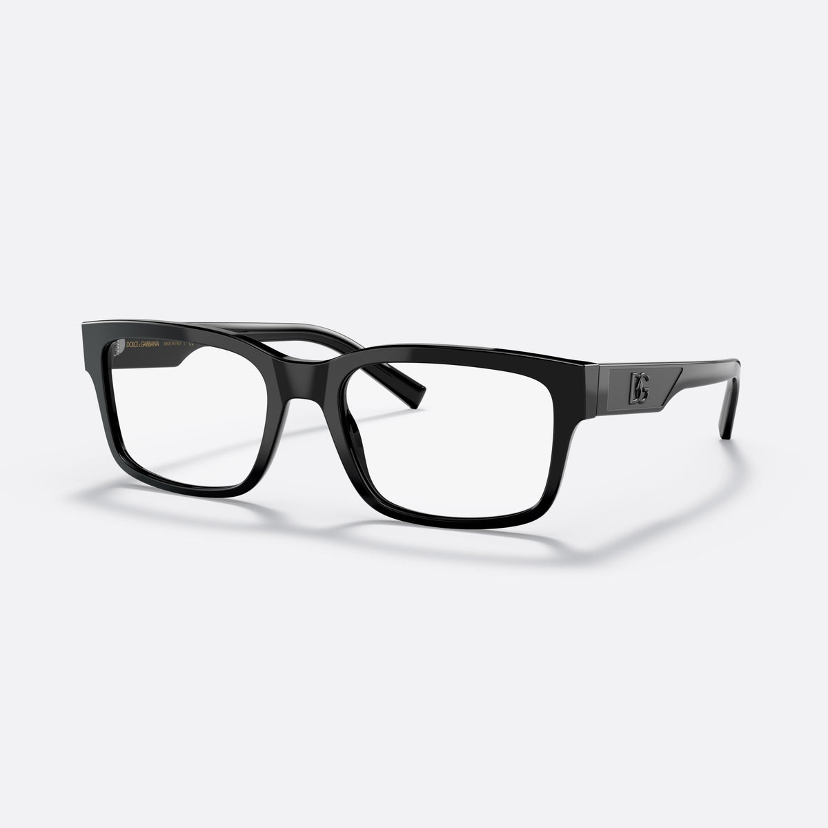 Dolce & Gabbana DG3352 501 eyeglasses, black rectangular frame for men, plain bridge, integrated into front, clear lenses