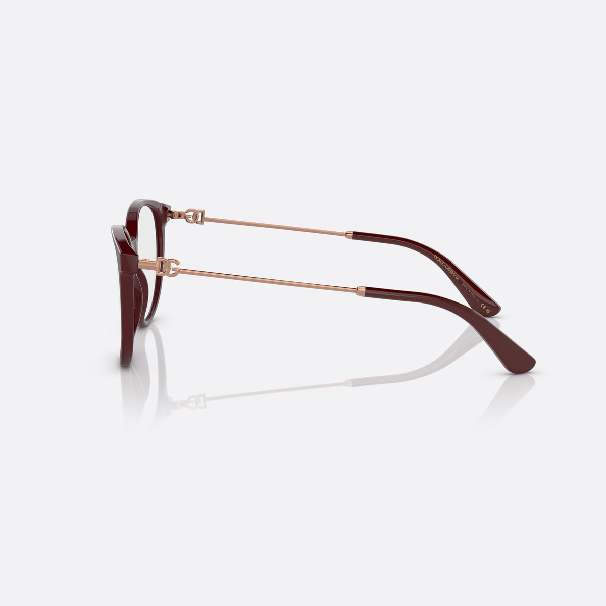 Rame ochelari de vedere Dolce & Gabbana DG3363 3091, fluture roșu, pentru femei, punte simplă, logo al brandului pe placă la balama, vedere laterală