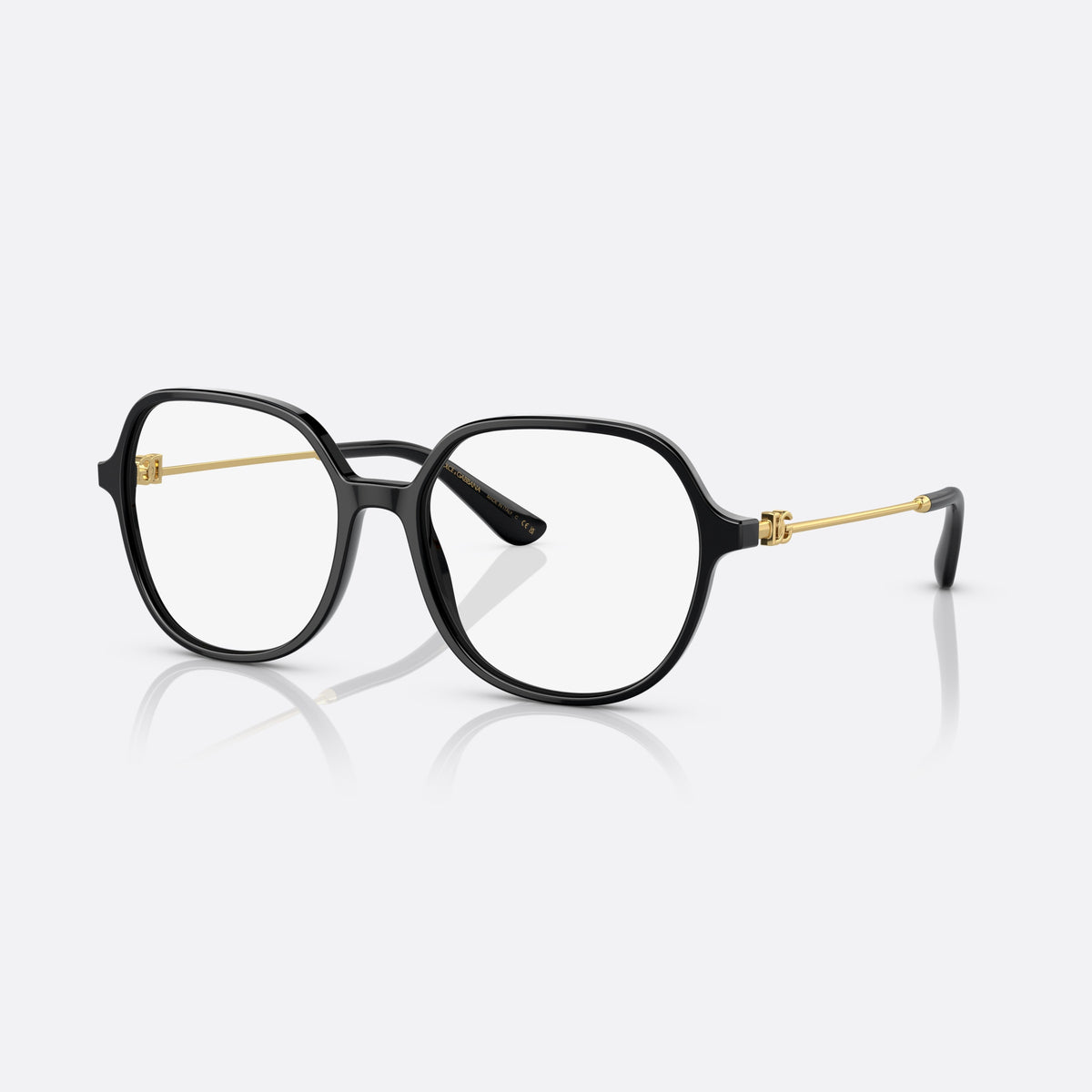 Dolce & Gabbana DG3364 501 eyeglasses, black butterfly frame for women, plain acetate bridge, brand logo plaque on temples