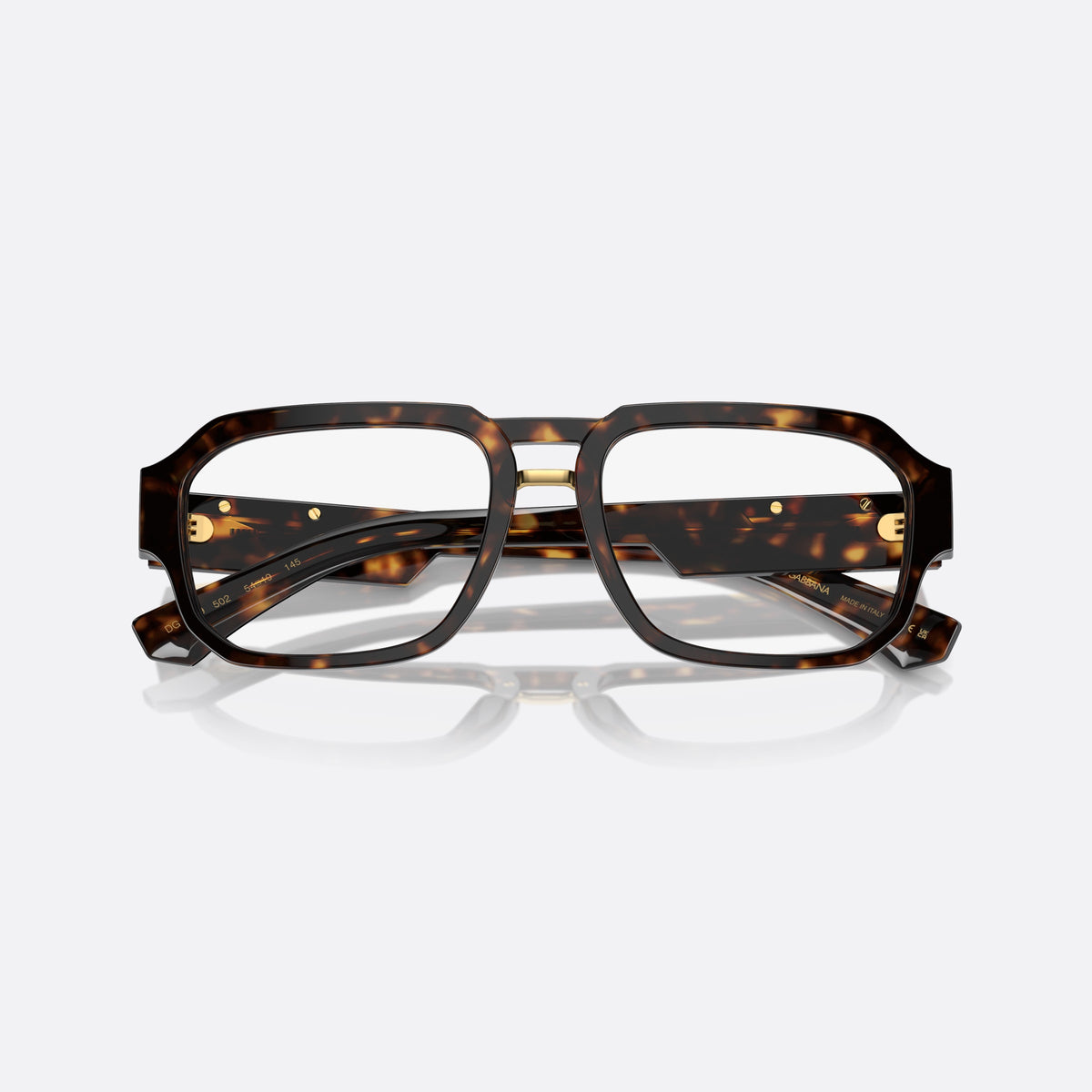 Dolce & Gabbana DG3389 502 eyeglasses, havana pilot frame for men, brand logo on temples, wide temples with plaque