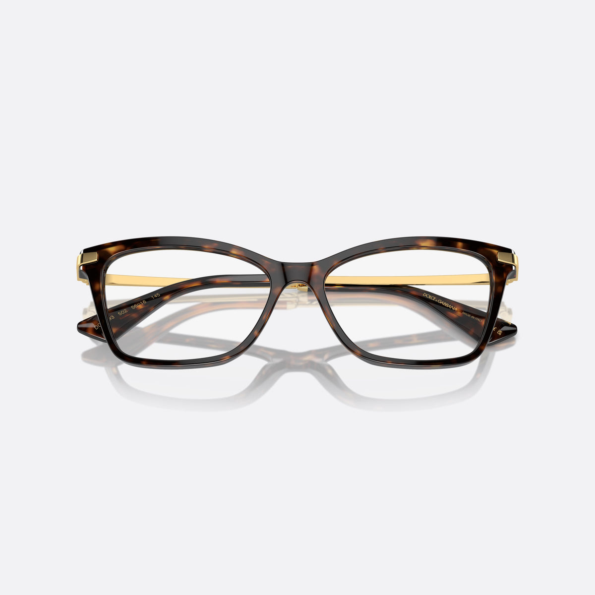 Dolce & Gabbana DG3393 502 eyeglasses, havana rectangular frame for women, saddle bridge, brand lettering on temples, full-rim frame