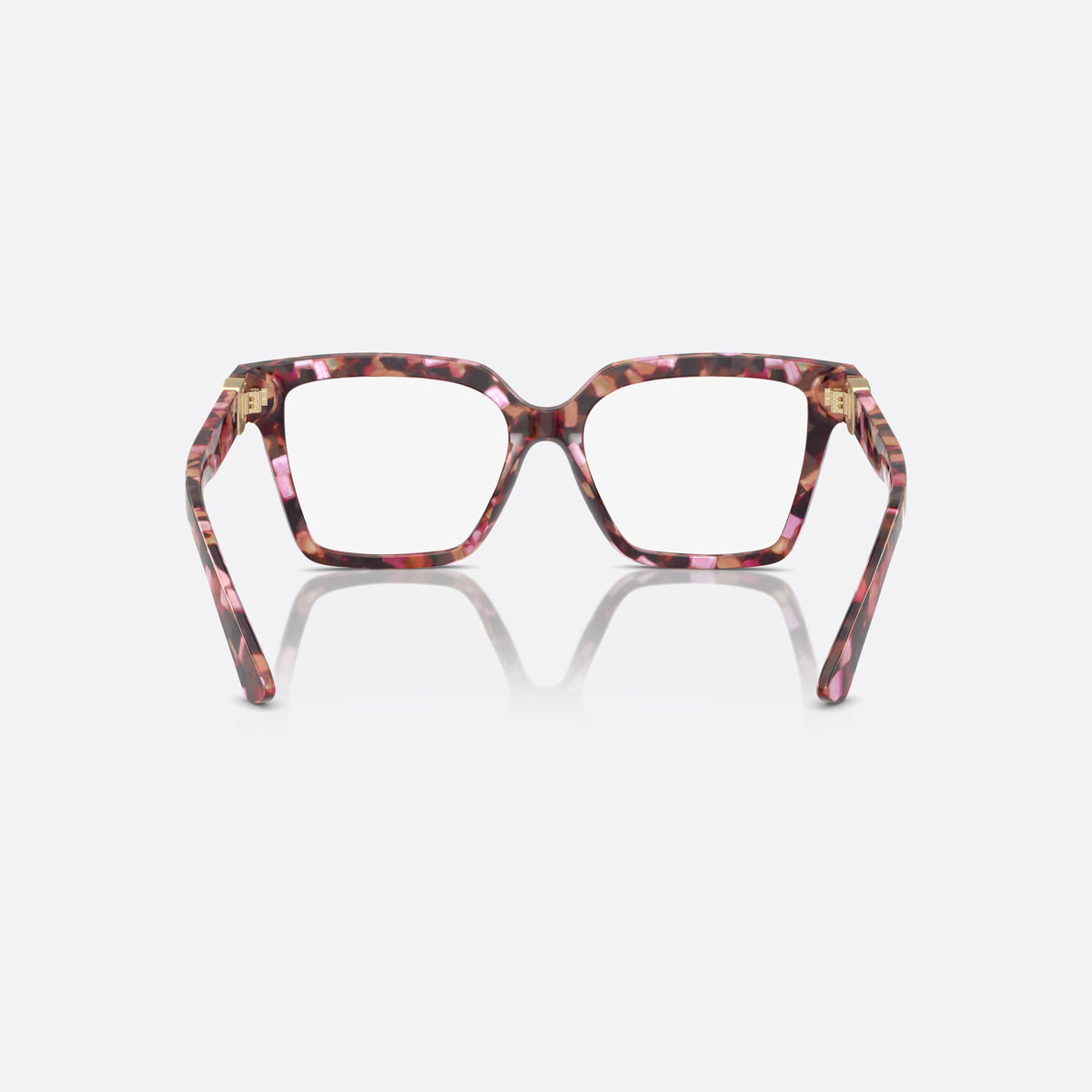 Rame ochelari de vedere Dolce & Gabbana DG3395 3440, patrati roz, pentru femei, punte simplă din acetat, plăcuță aurie cu logo pe braț, vedere din spate