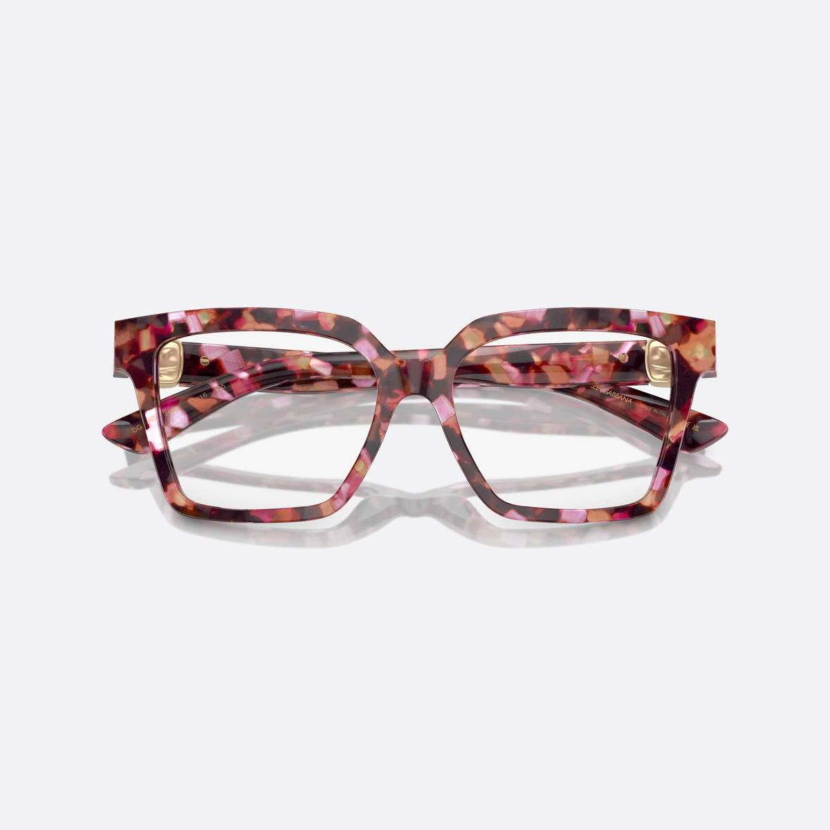 Rame ochelari de vedere Dolce & Gabbana DG3395 3440, patrati roz, pentru femei, punte simplă din acetat, plăcuță aurie cu logo pe braț, cu brațele pliate