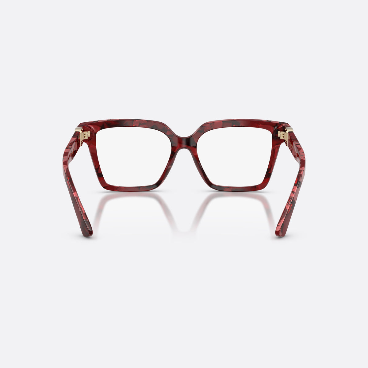 Dolce & Gabbana DG3395 3463 eyeglasses, red square frame for women, plain acetate bridge, brand logo on temple, back view