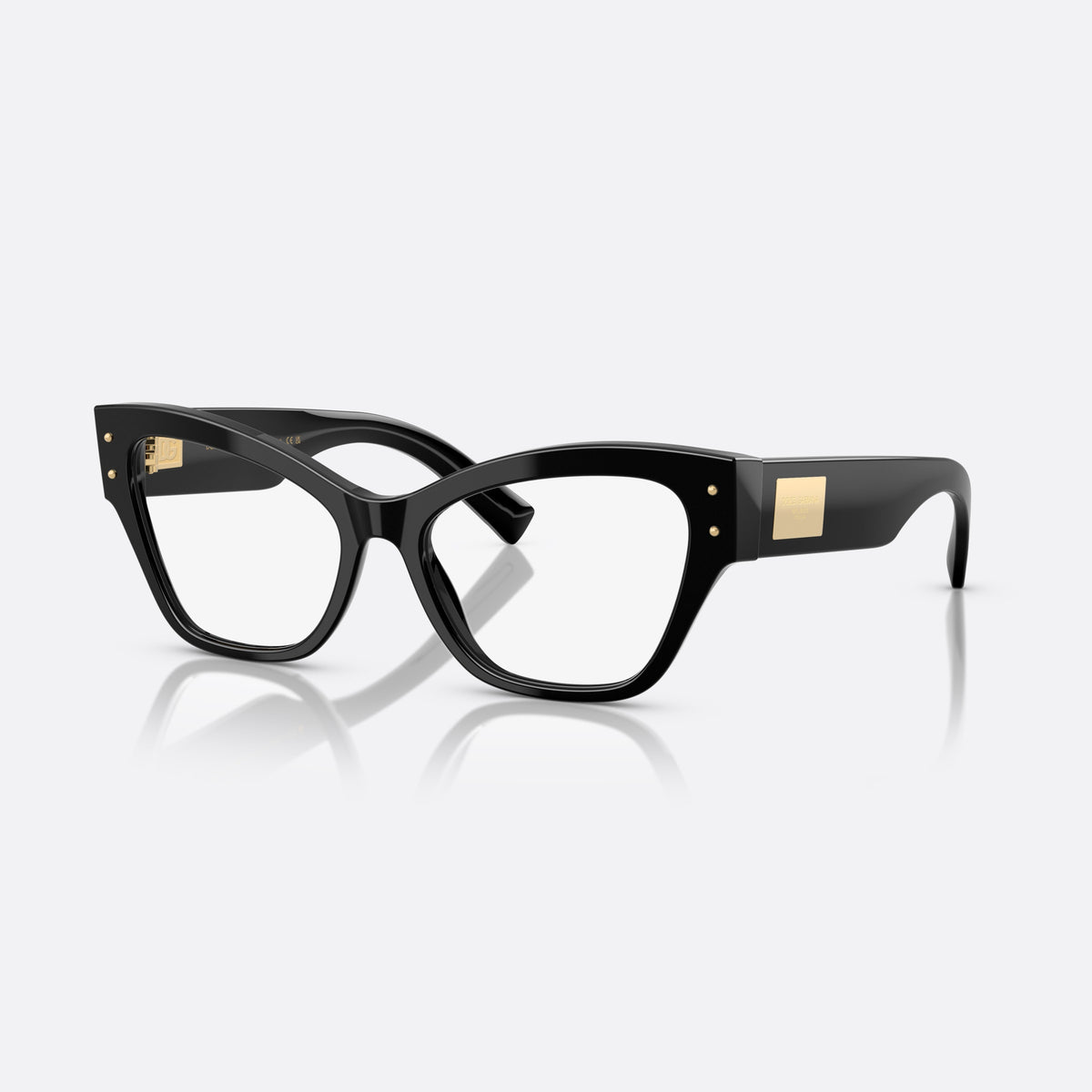 Dolce & Gabbana DG3404 501 eyeglasses, black butterfly frame for women, plain bridge, brand logo plaque on temple