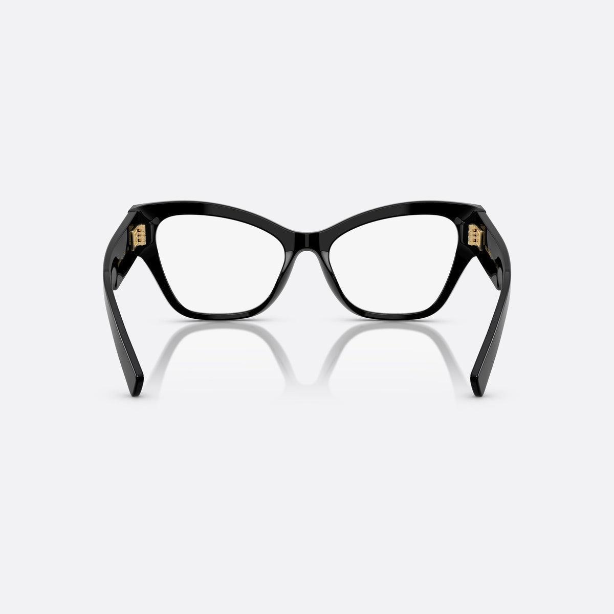 Dolce & Gabbana DG3404 501 eyeglasses, black butterfly frame for women, plain bridge, brand logo plaque on temple