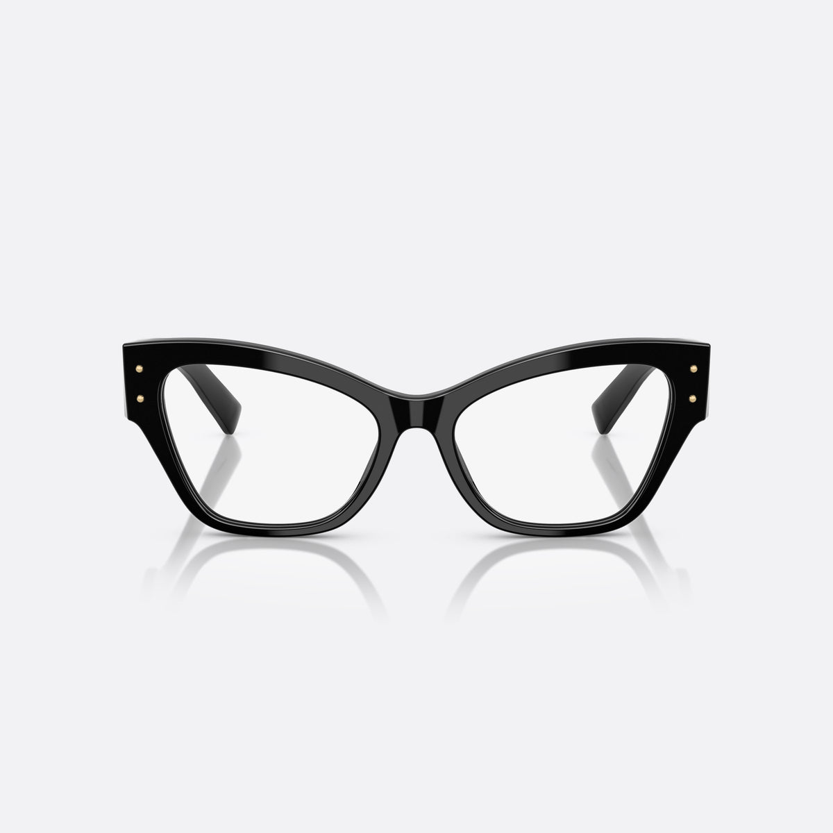 Dolce & Gabbana DG3404 501 eyeglasses, black butterfly frame for women, plain bridge, brand logo plaque on temple