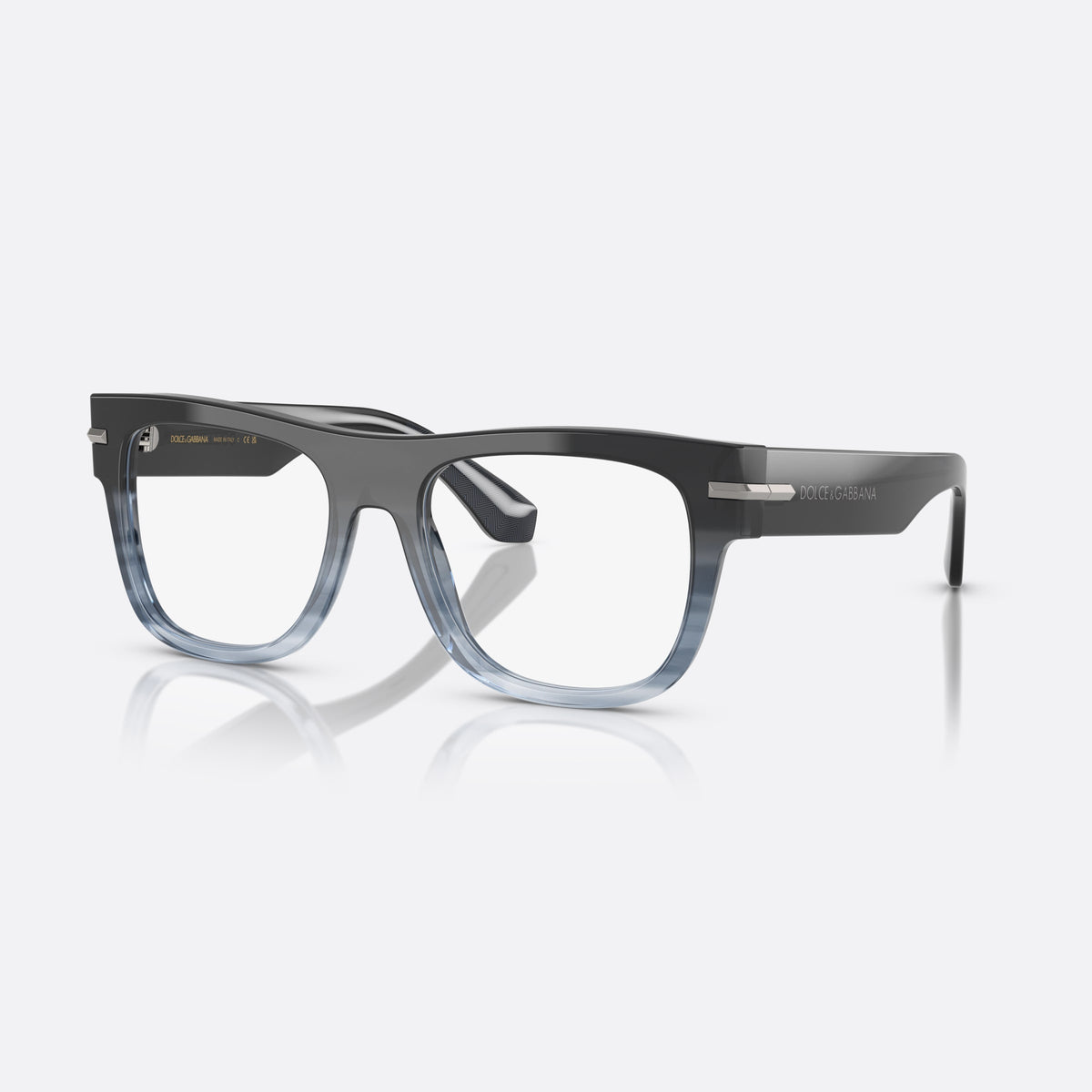Dolce & Gabbana DG3407 3485 eyeglasses, blue square frame for men, plain bridge, single arch, brand lettering on temples