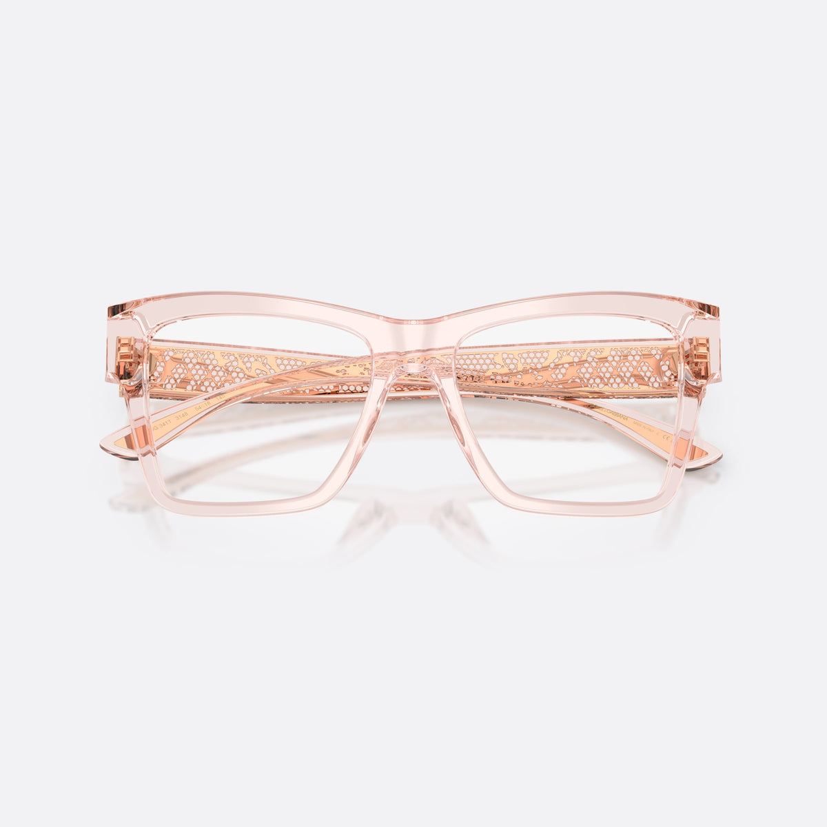 Dolce & Gabbana DG3411 3148 eyeglasses, pink square frame for women, plain bridge with wide top, full-rim thick frame, folded