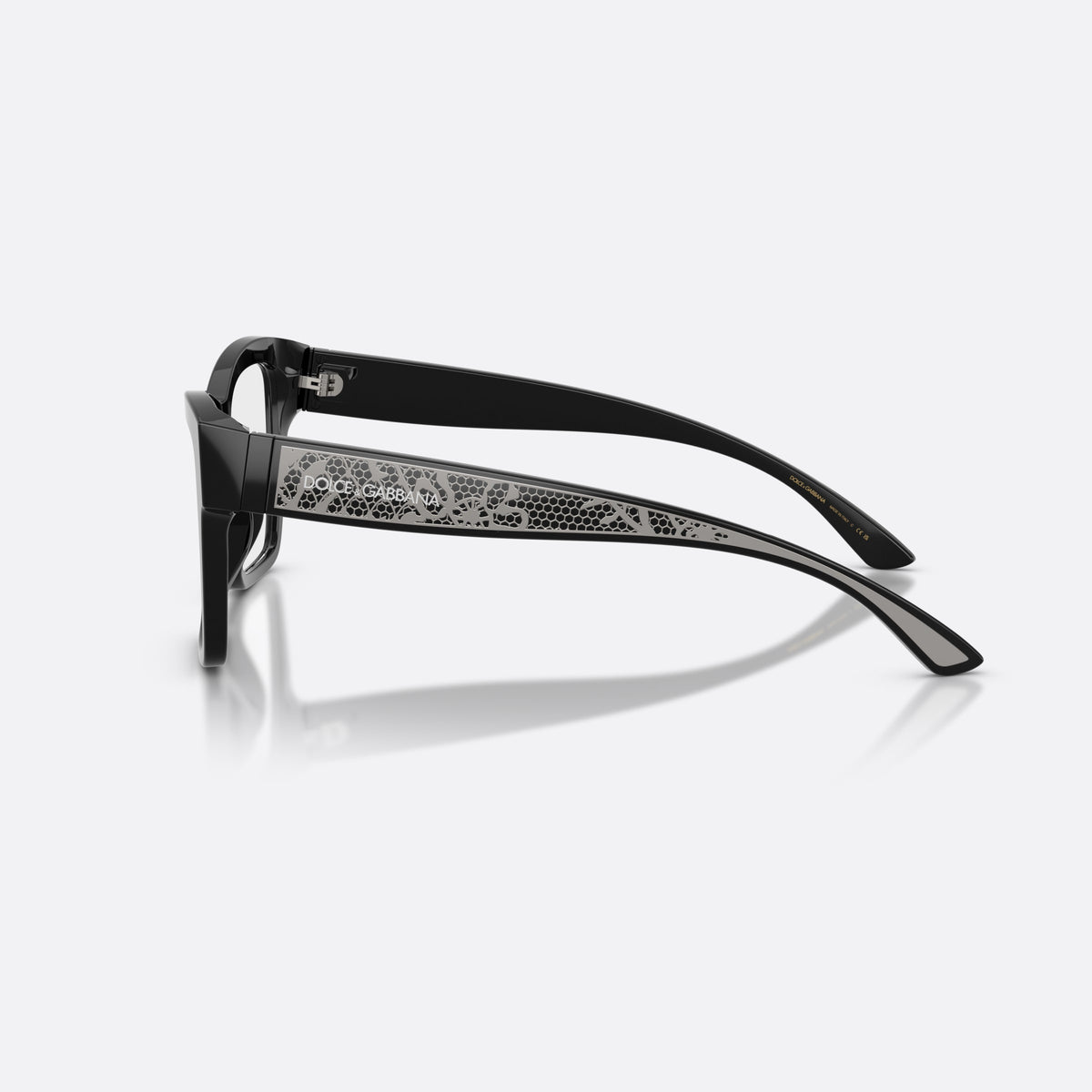 Dolce & Gabbana DG3411 501 eyeglasses, black square frame for women, plain bridge, integrated into front, full-rim frame, side view