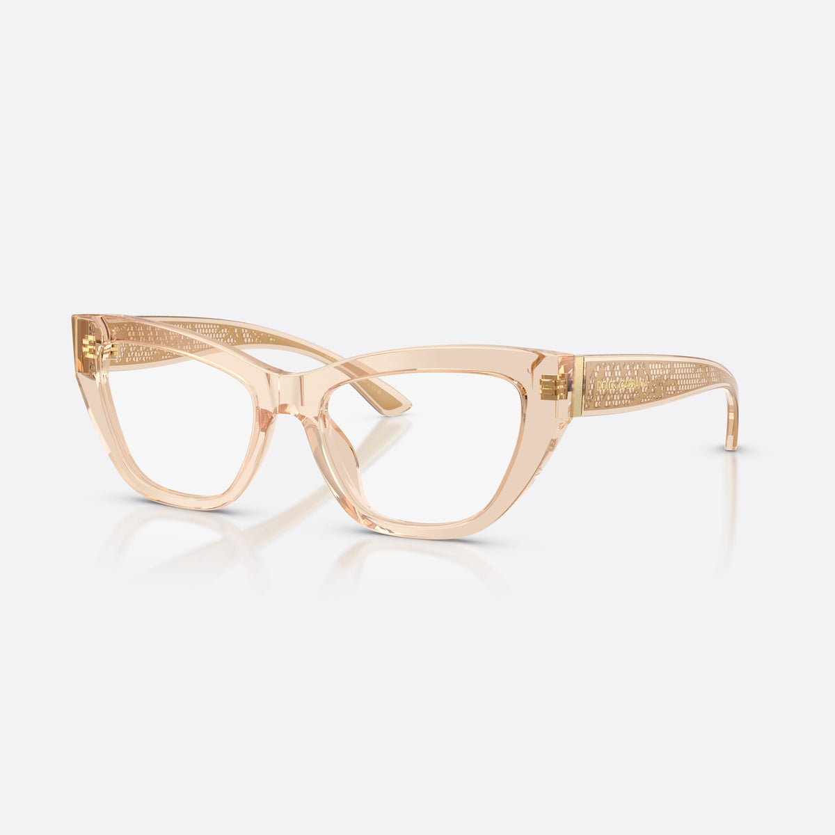 Dolce & Gabbana DG3412 3432 eyeglasses, brown cat eye frame for women, plain integrated bridge, brand logo plaque on temples
