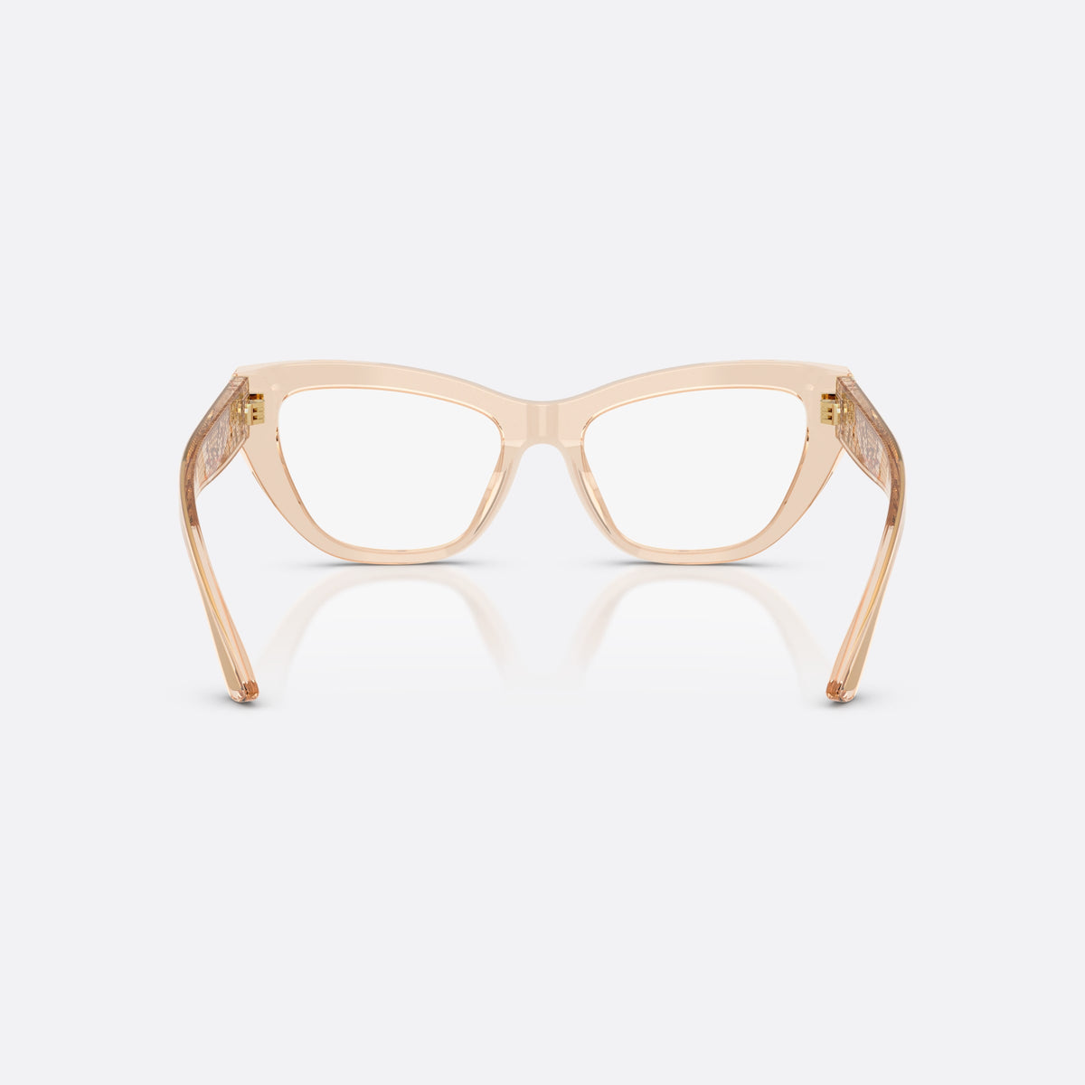 Dolce & Gabbana DG3412 3432 eyeglasses, brown cat eye frame for women, plain integrated bridge, brand logo plaque on temples, back view