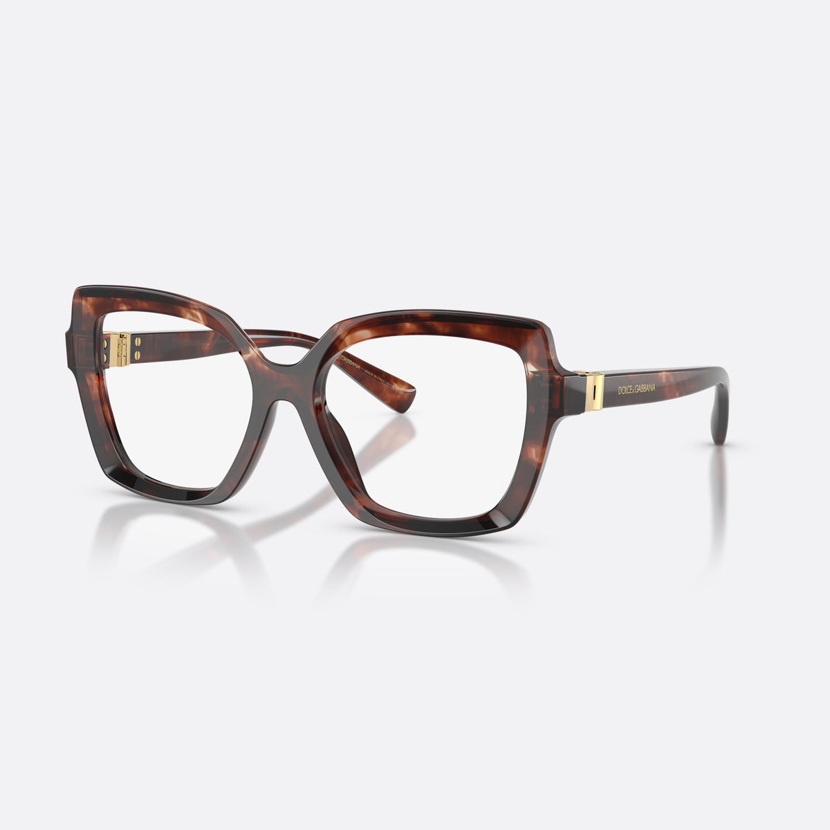 Dolce & Gabbana DG3413 3222 eyeglasses, red butterfly frame for women, plain double bridge, brand lettering on temples
