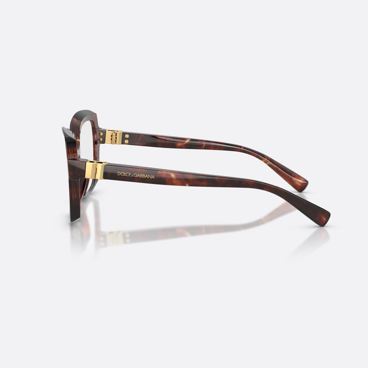 Dolce & Gabbana DG3413 3222 eyeglasses, red butterfly frame for women, plain double bridge, brand lettering on temples, side view