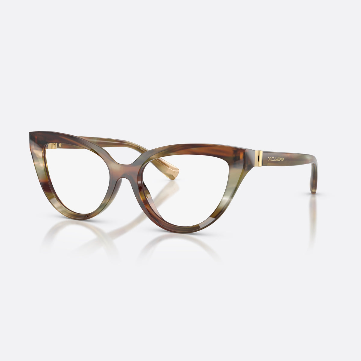 Dolce & Gabbana DG3414 3446 eyeglasses, brown cat eye frame for women, plain bridge, brand lettering on temples
