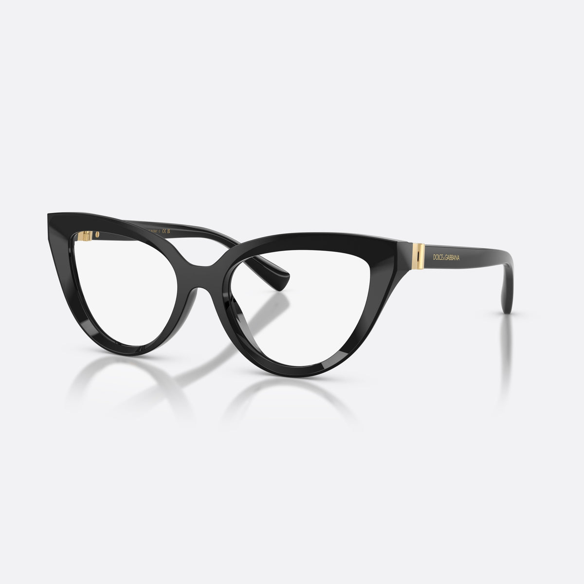 Dolce & Gabbana DG3414 501 eyeglasses, black cat eye frame for women, plain bridge, brand lettering on temples, full-rim frame