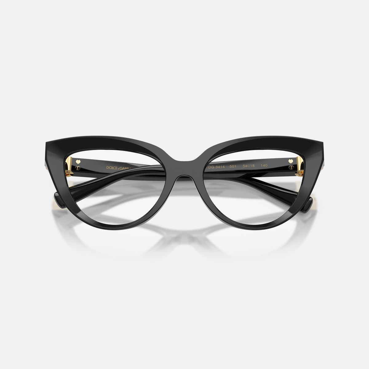 Rame ochelari de vedere Dolce & Gabbana DG3414 501, cat eye negru, pentru femei, punte simplă, litere ale brandului pe brațe, ramă completă, cu brațele pliate