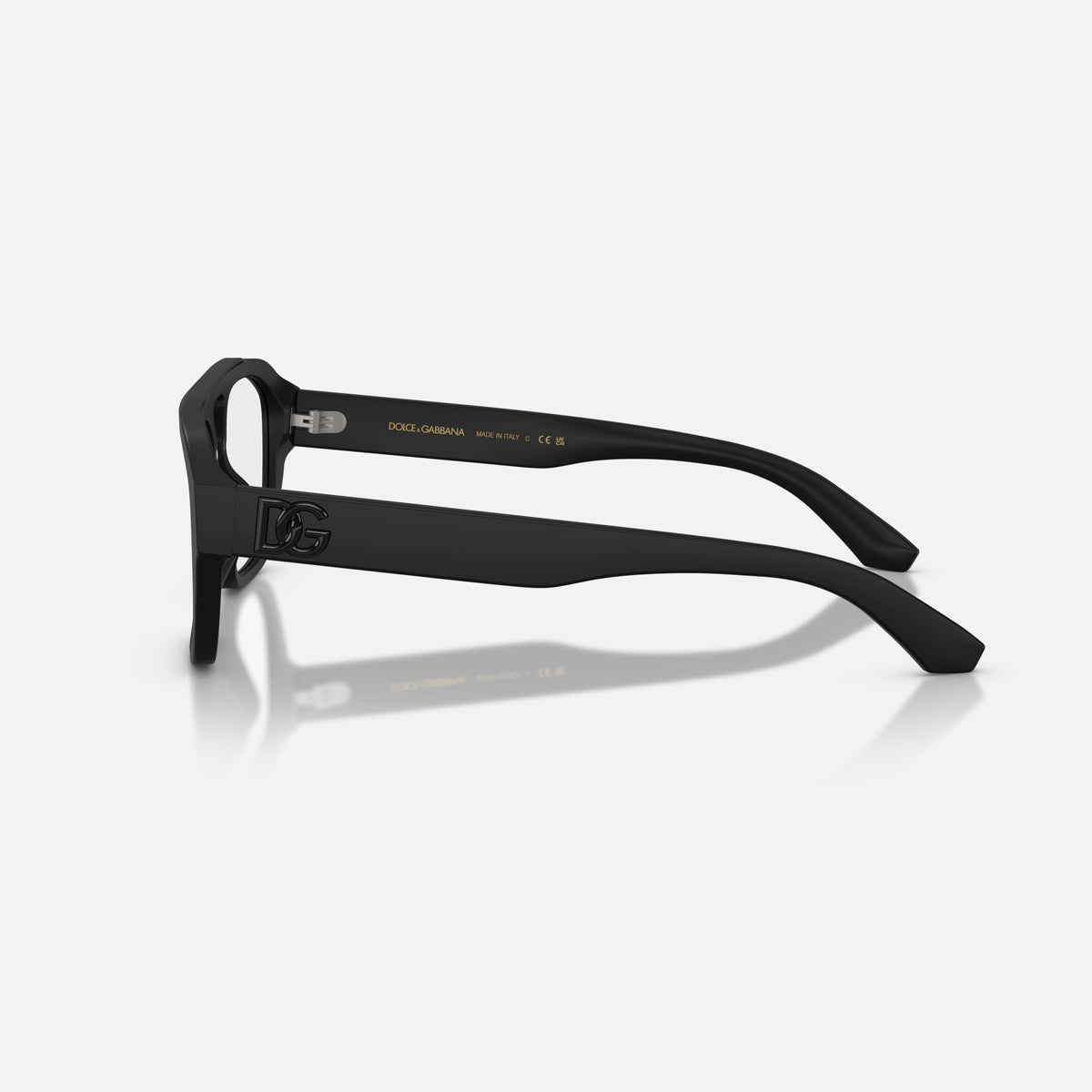 Dolce & Gabbana DG3415 2525 eyeglasses, black pilot frame for men, keyhole bridge, brand logo plaque on temple, side view