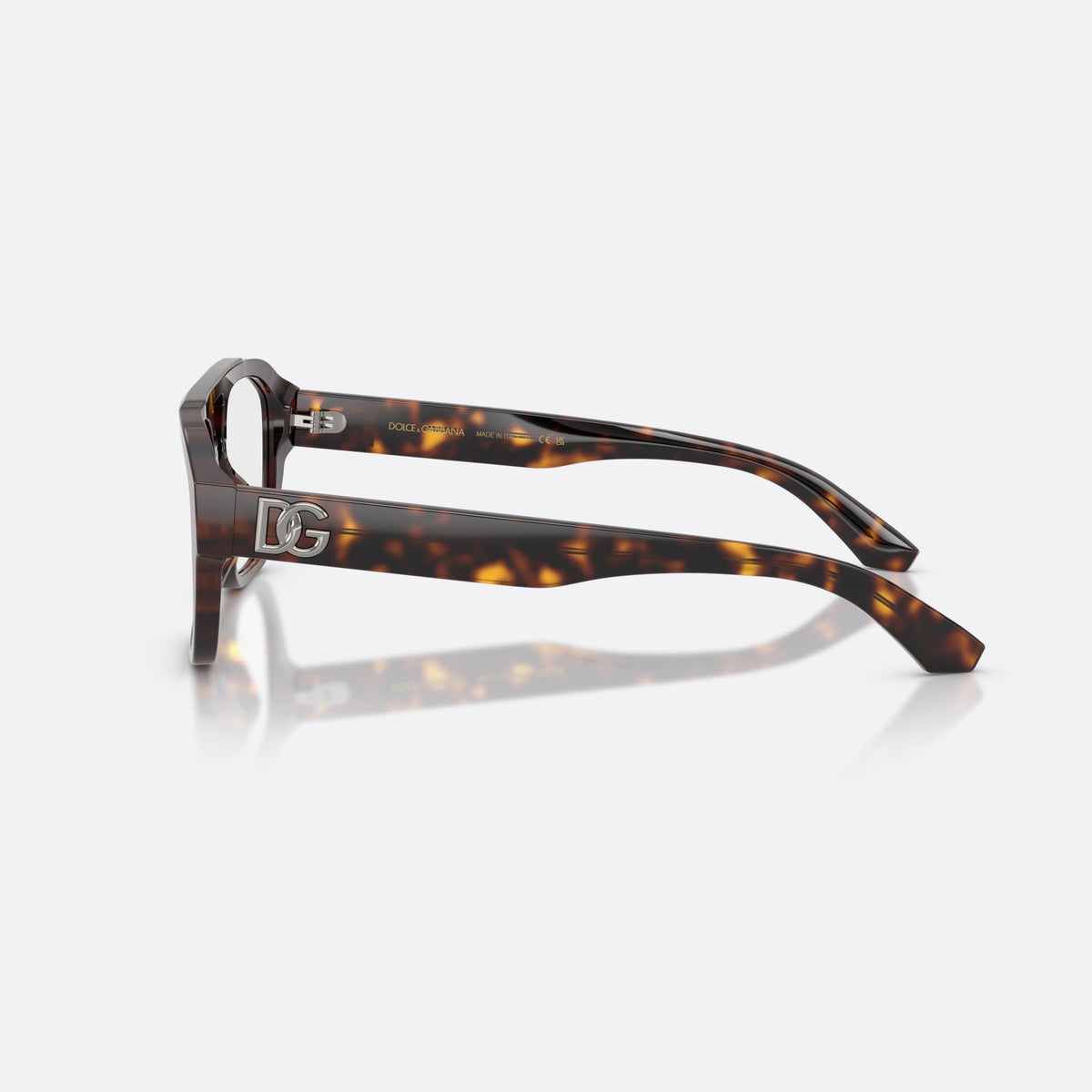Rame ochelari de vedere Dolce & Gabbana DG3415 502, pilot havana, pentru bărbați, placă cu logo pe braț, brațe late cu capete conice, vedere laterală