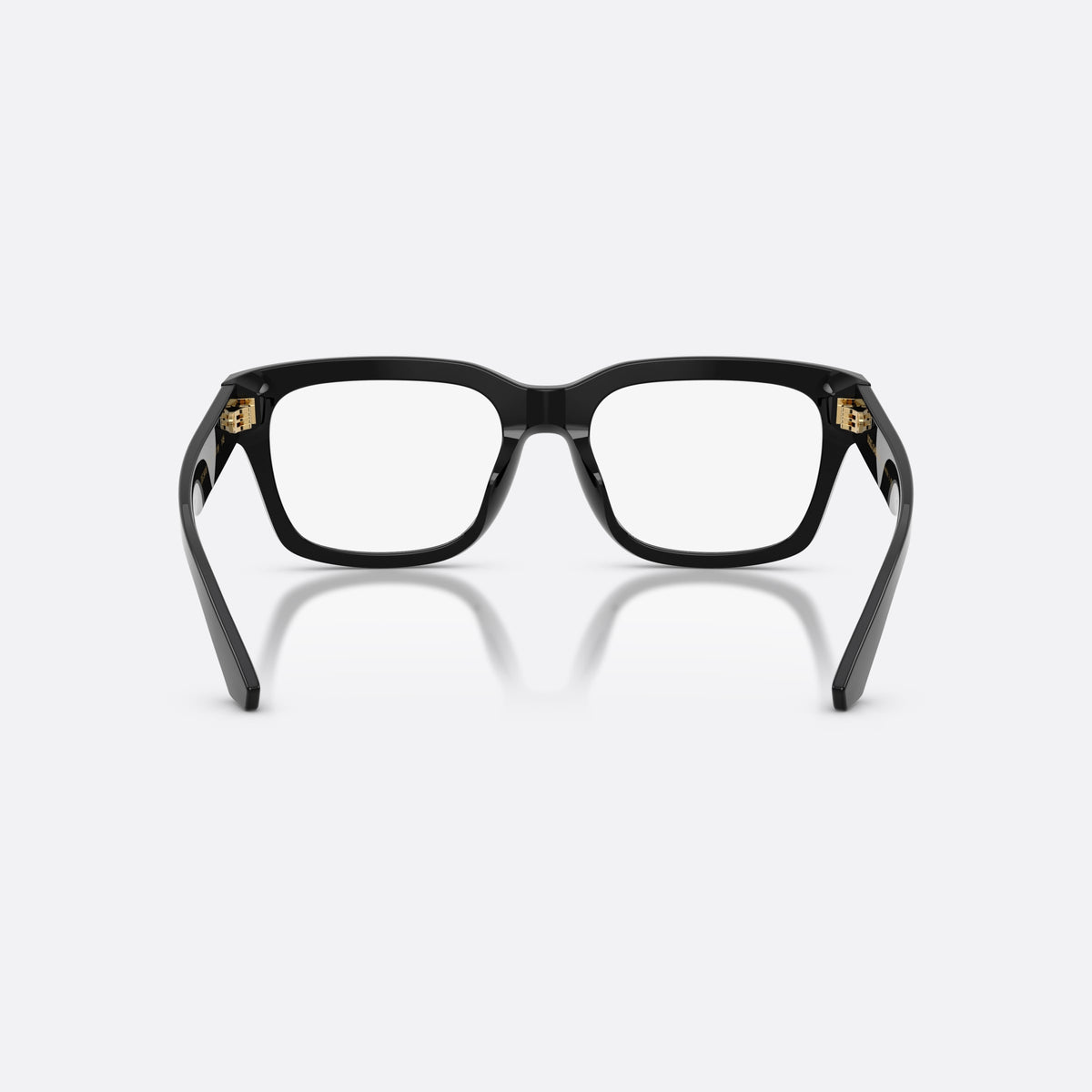Dolce & Gabbana DG3416 501 eyeglasses, black rectangle frame for men, plain bridge, brand logo plaque on temple, back view