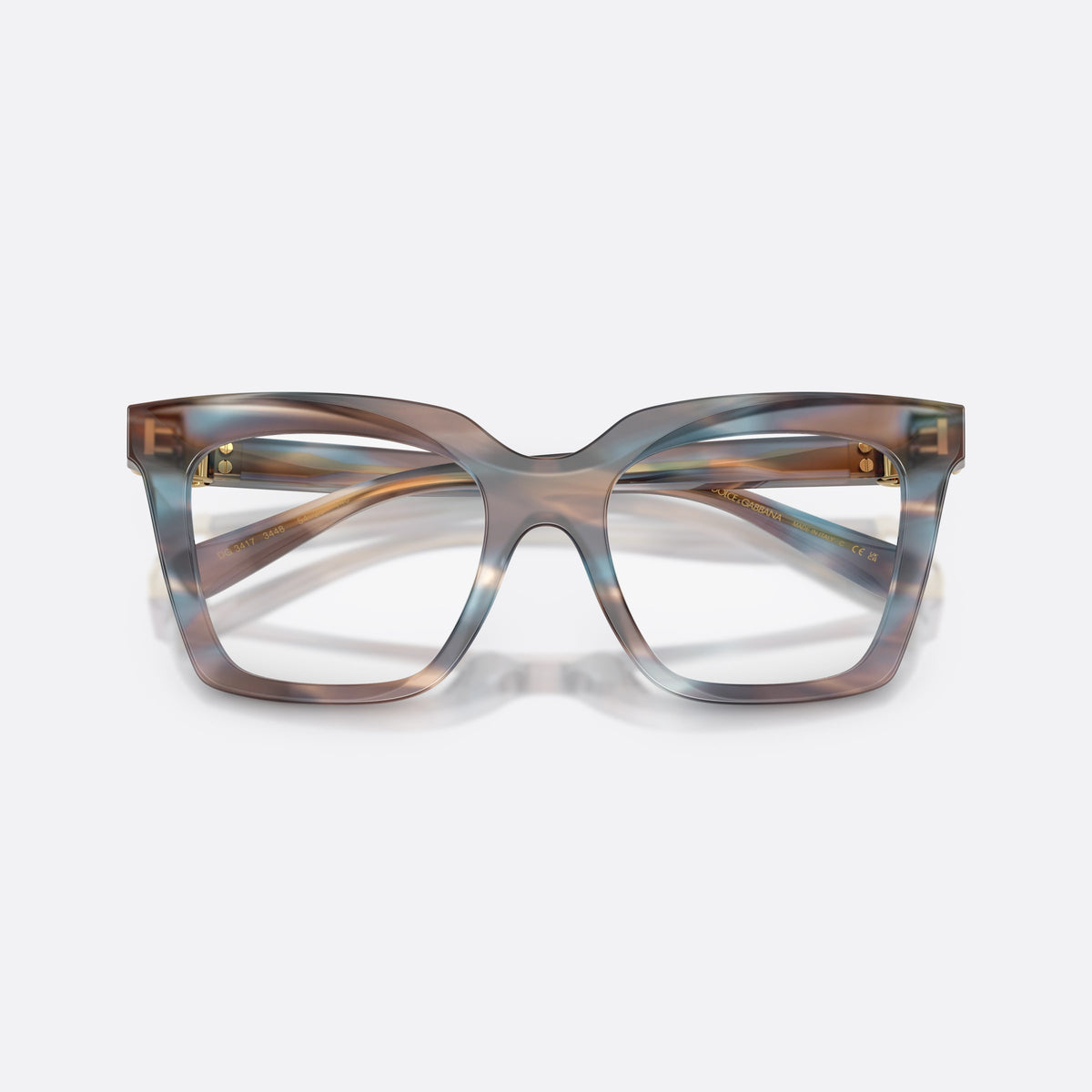 Rame ochelari de vedere Dolce & Gabbana DG3417 3448, patrati albastru, pentru femei, punte simplă cu arc dublu, literele brandului pe brațe, cu brațele pliate
