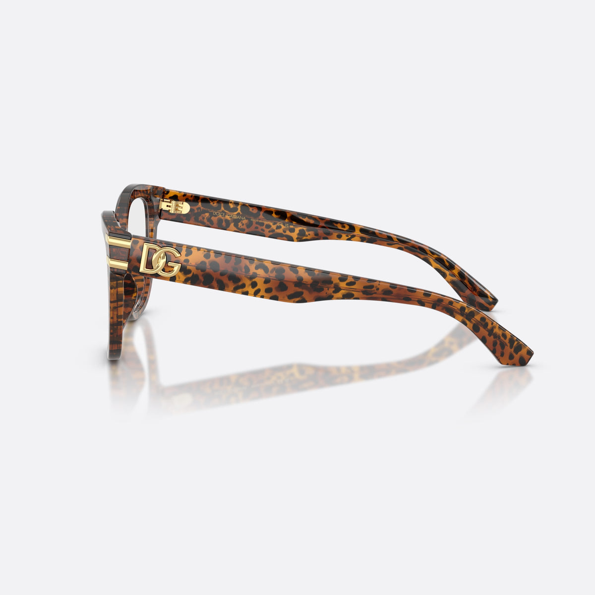 Rame ochelari de vedere Dolce & Gabbana DG3418 3470, fluture maro, pentru femei, punte simplă, placă cu logo pe braț, lentile transparente, vedere laterală