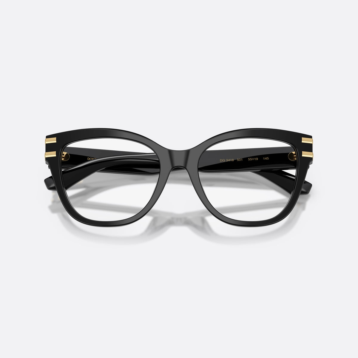 Rame ochelari de vedere Dolce & Gabbana DG3418 501, fluture negru, pentru femei, punte dublă simplă, placă cu logo-ul brandului pe braț, cu brațele pliate