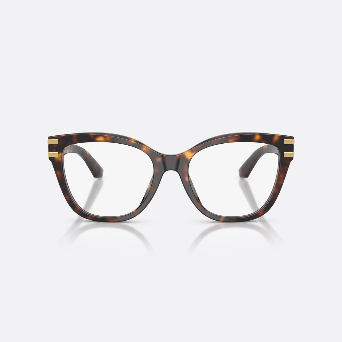 Dolce & Gabbana DG3418 502 eyeglasses, havana butterfly frame for women, plain acetate bridge, brand logo plaque on temples, front view