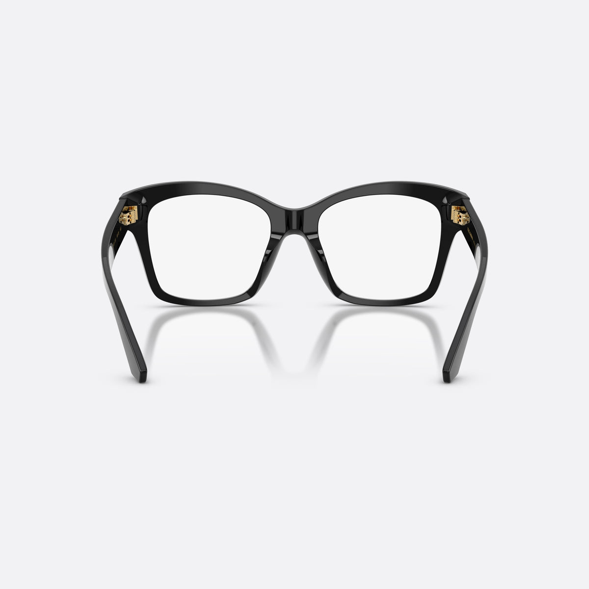 Dolce & Gabbana DG3419 501 eyeglasses, black square frame for women, keyhole bridge, brand logo plaque on temple, back view