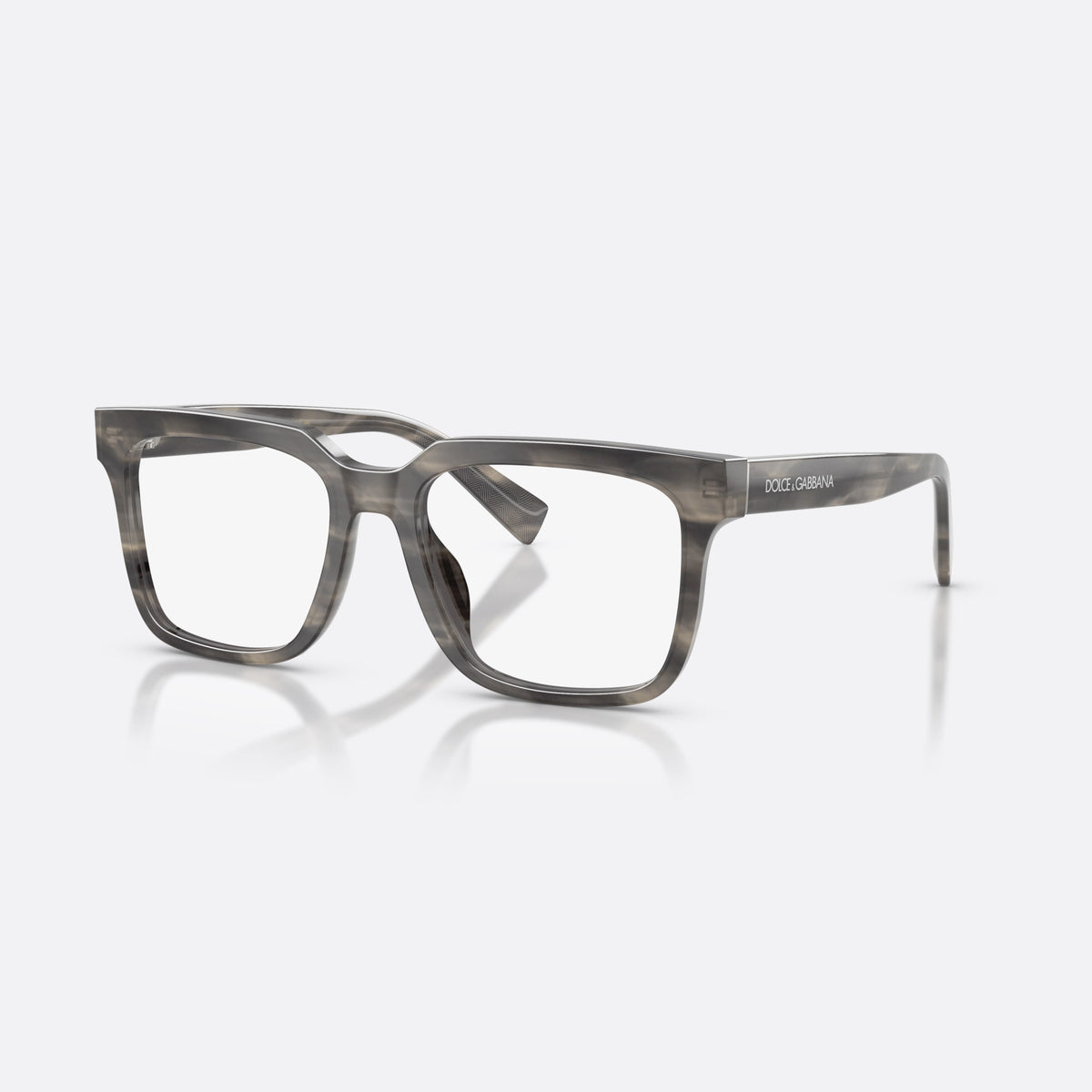 Dolce & Gabbana DG3422 3199 eyeglasses, grey square frame for men, keyhole bridge, brand lettering on the temples