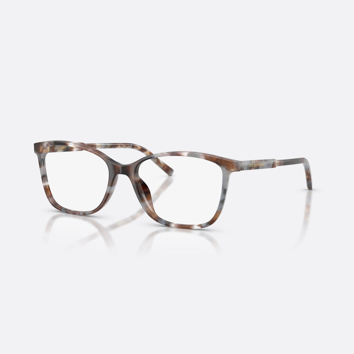 Dolce & Gabbana DG3424 3445 eyeglasses, havana rectangle frame for women, plain bridge, brand lettering on temples, gold-tone hinges
