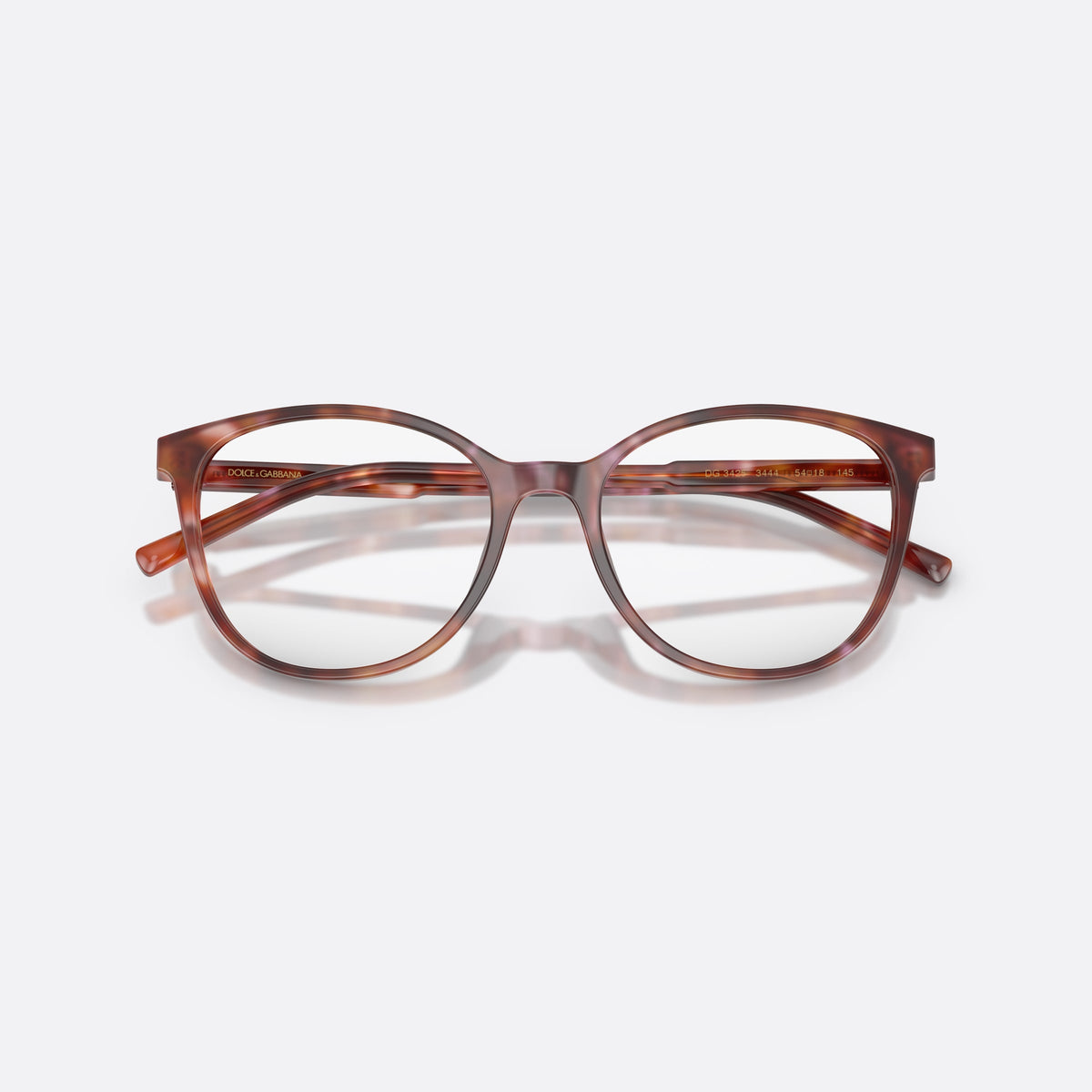 Rame ochelari de vedere Dolce & Gabbana DG3425 3444, fluture havana, pentru femei, punte dublă simplă, literele brandului pe brațe, cu brațele pliate