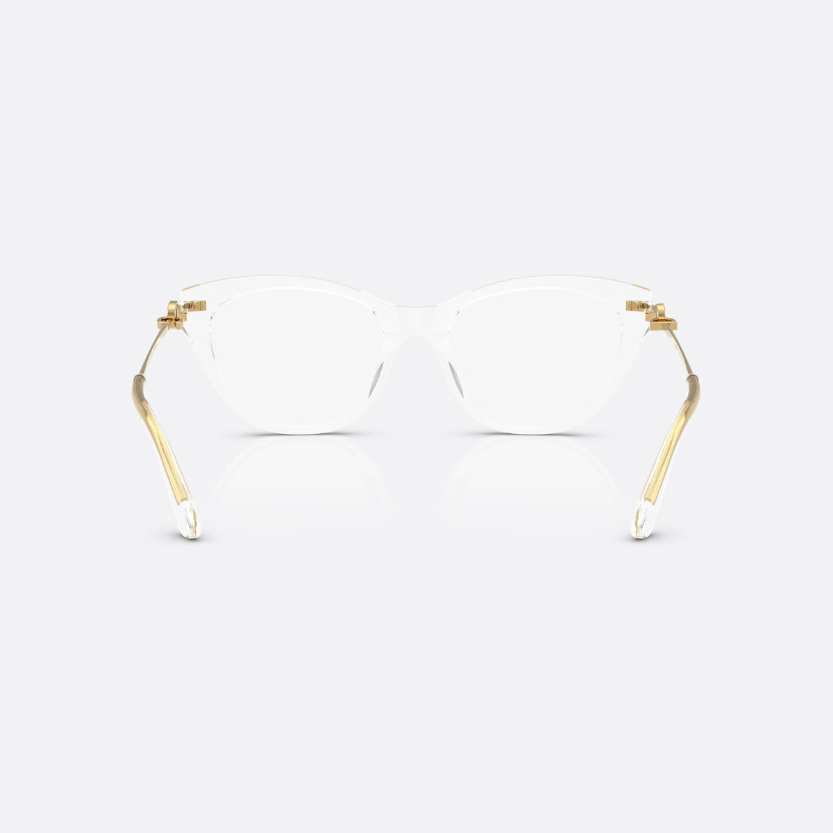 Dolce & Gabbana DG3428 3133 eyeglasses, clear butterfly frame for women, keyhole bridge, slim metal temples with tapered ends, back view