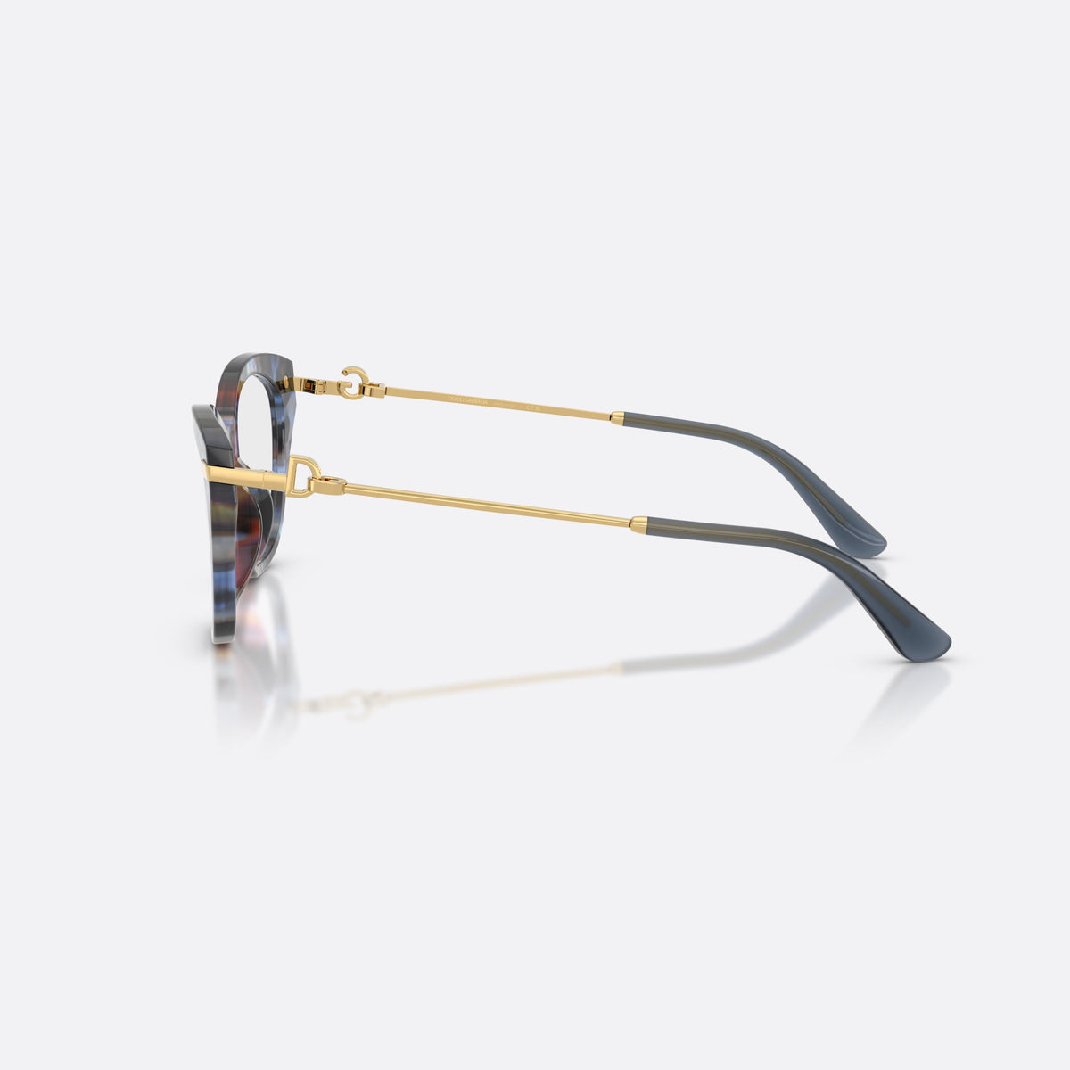Dolce & Gabbana DG3428 3443 eyeglasses, blue butterfly frame for women, plain acetate bridge, slim temples with tapered ends, side view