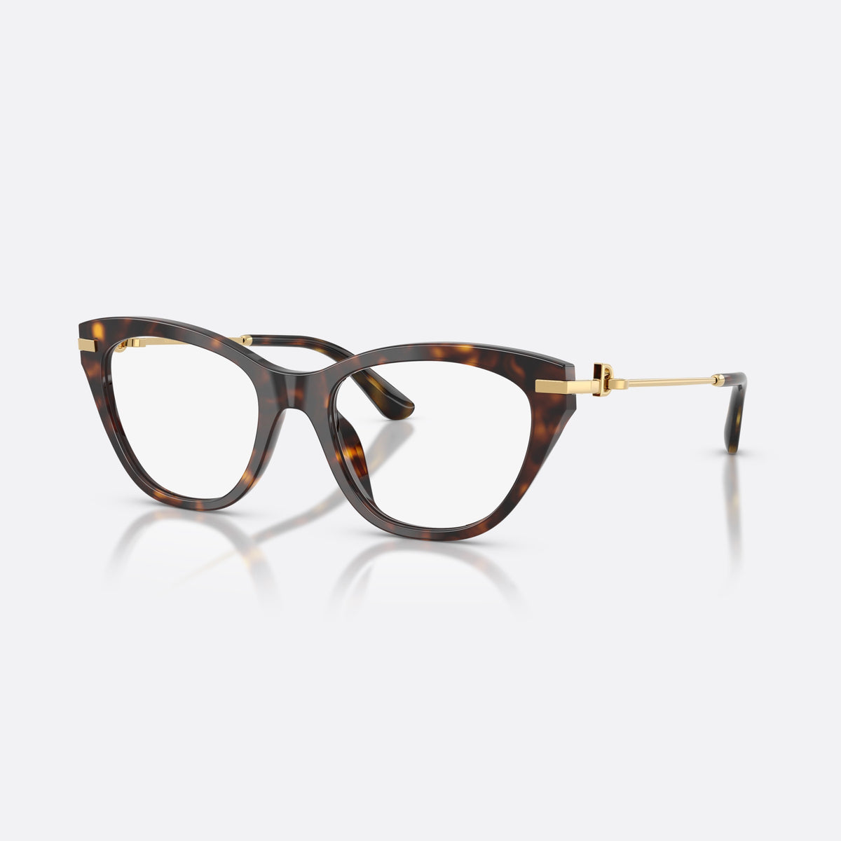 Dolce & Gabbana DG3428 502 eyeglasses, havana butterfly frame for women, plain acetate bridge, brand logo plaque on temple