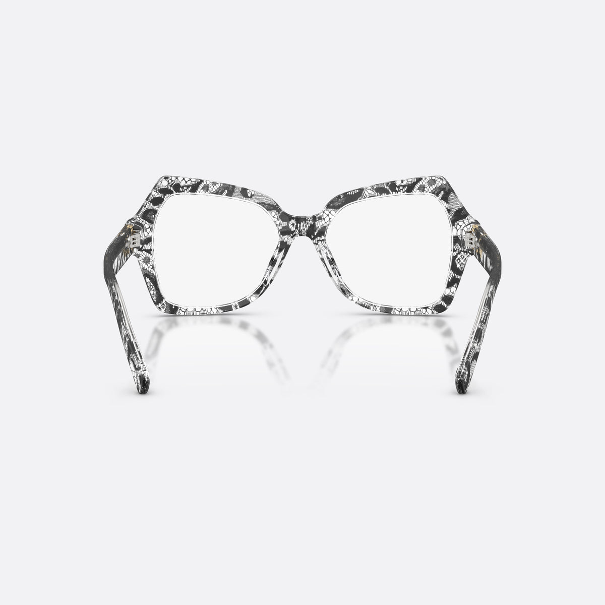 Dolce & Gabbana DG3429 3287 eyeglasses, black butterfly frame for women, plain bridge with acetate, brand logo plaque on temple, back view