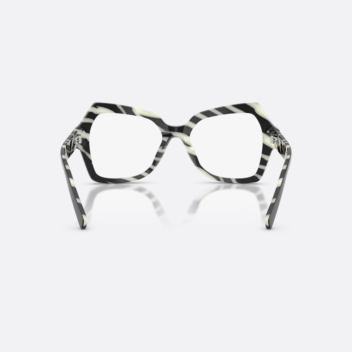 Dolce & Gabbana DG3429 3372 eyeglasses, black butterfly frame for women, plain acetate bridge, brand logo plaque on temple, back view